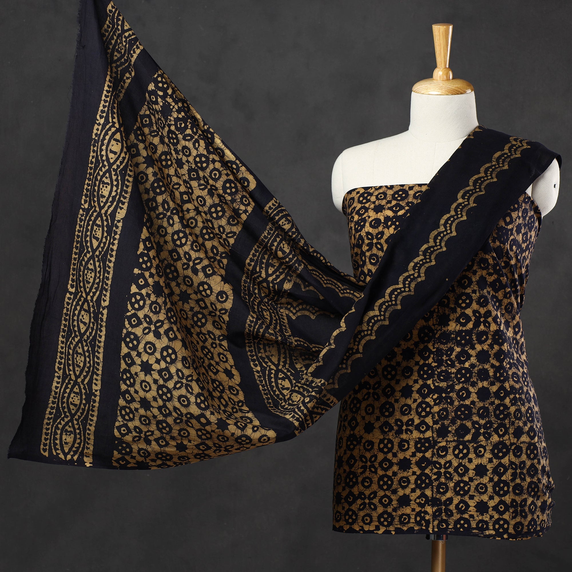 KACHCHH JI CHHAAP Brown - 3pc Cotton Kutch Batik Print Dress Material 07