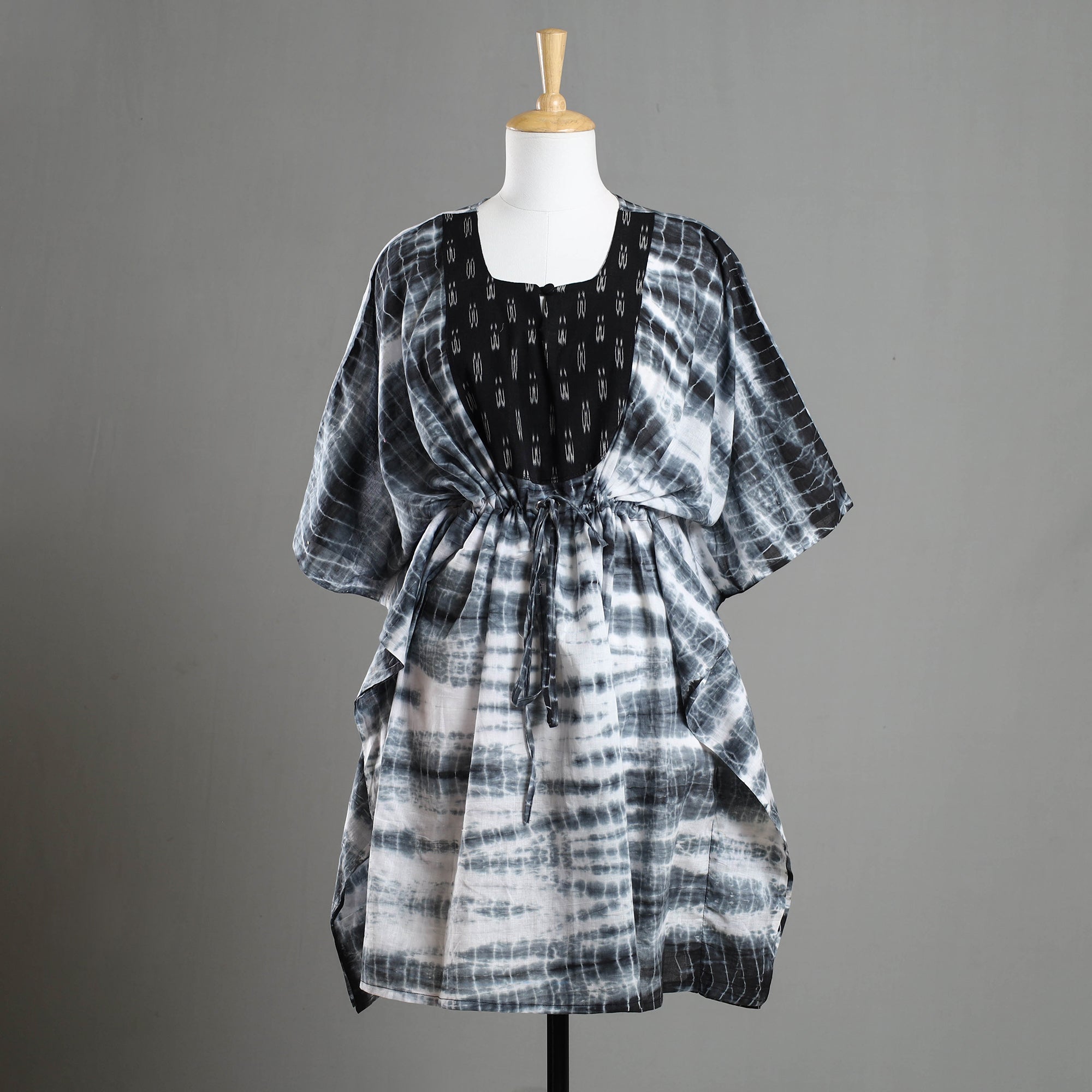 ITOKRI CASUALS Black - Shibori Tie-Dye Cotton Kaftan with Tie-Up Waist (Medium)