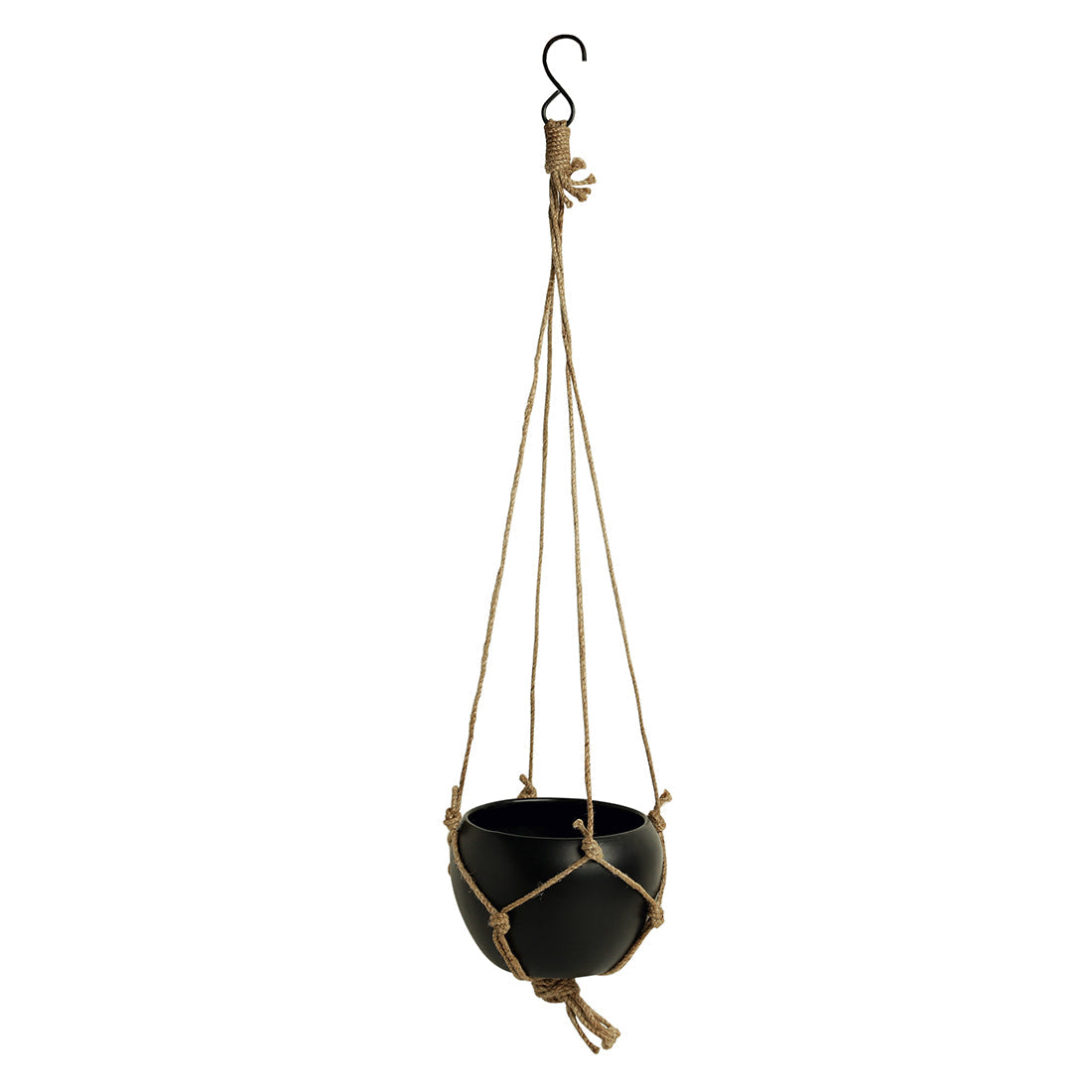 EXCLUSIVELANE 'Black Goblet' Metal Handpainted Hanging Planter Pot with Jute - view 2