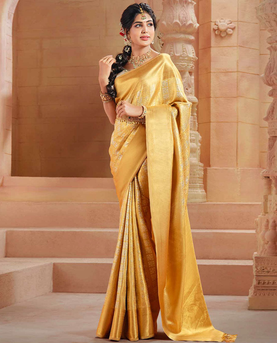 Samudrika Pattu Gold zari jacquard silksaree, zari border of muthu,kodi visiry & chevron designs & bogudi,kuyil kann & zari stripes