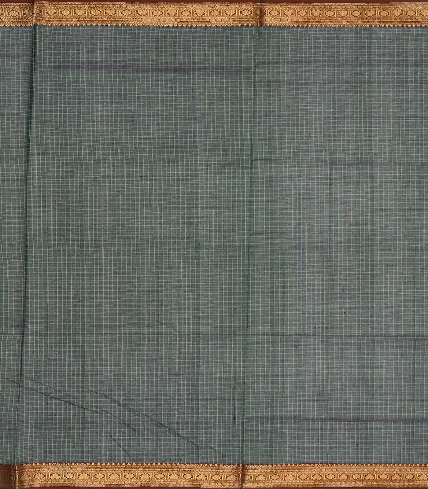 RmKV Bottle Green Handloom Silk Cotton Saree With Checks & Buttas - view 4
