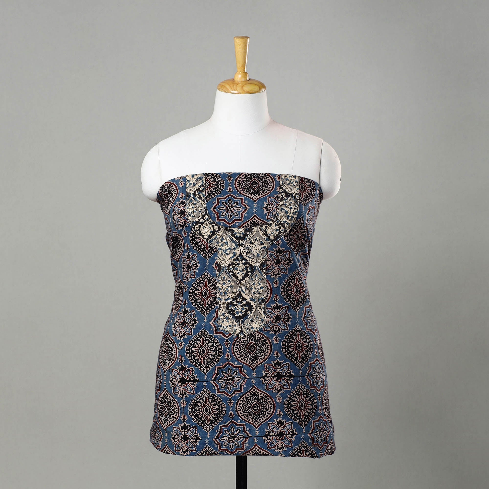 NOORI BAZAR Blue - Ajrakh Print Cotton Kurta Material with Patchwork (3m) 11