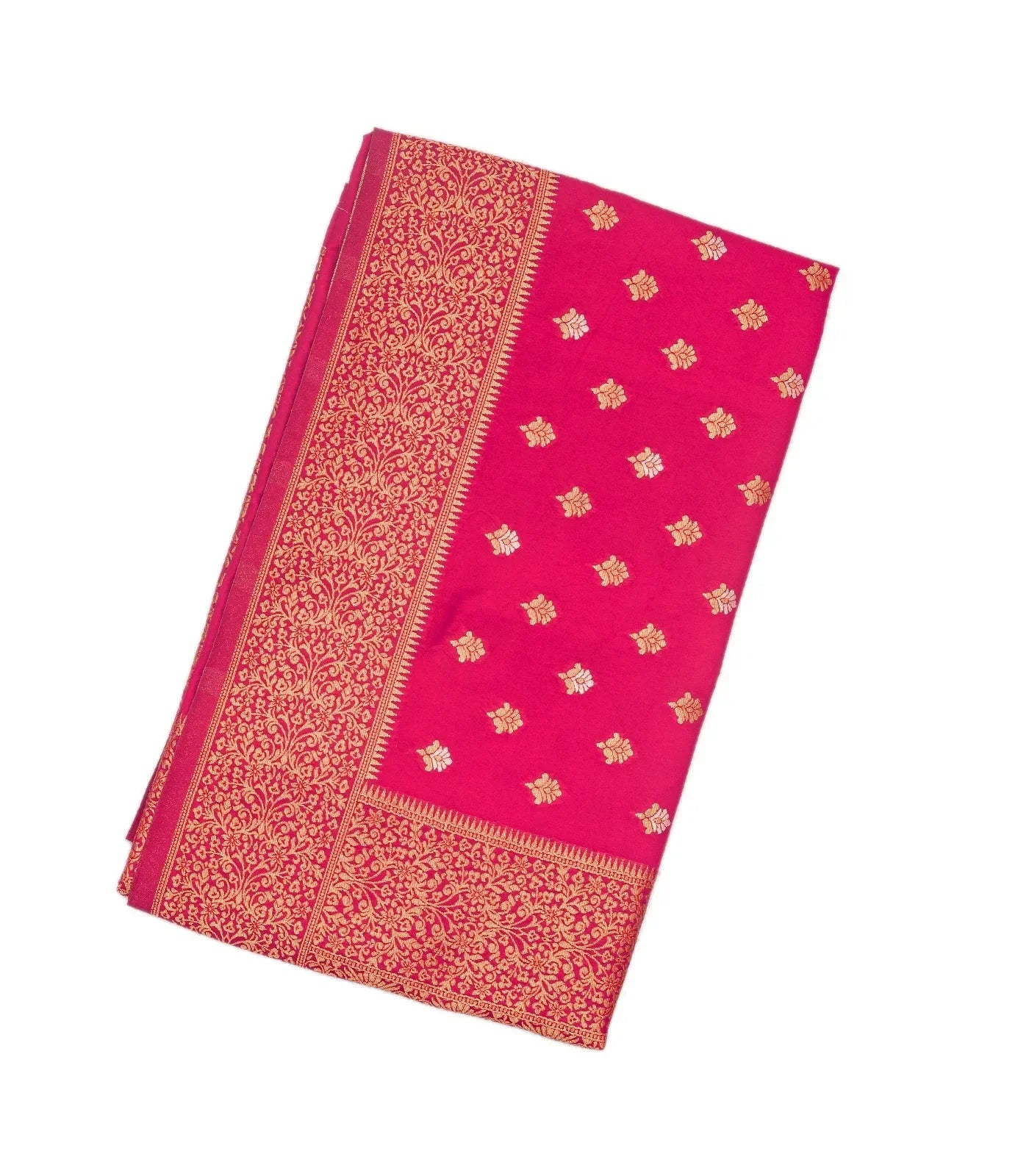 RmKV Hot Pink Woven Blended Dupion Saree With Small Floral Motifs