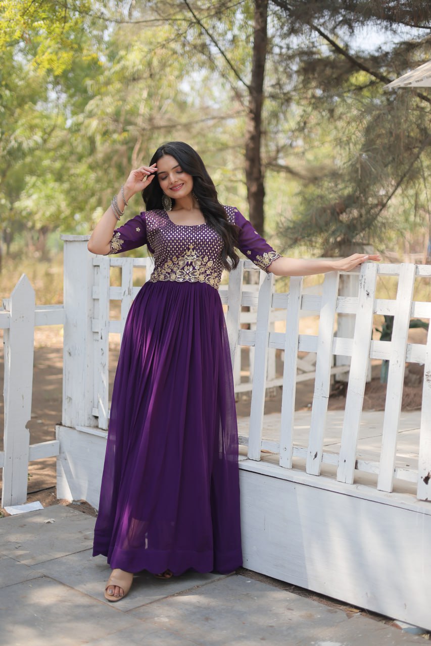 ClothsVilla Purple Luxury Embroidered Designer Gown for Women - view 2