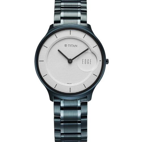 Titan Edge Murals Quartz Analog White Dial Blue Stainless Steel Strap Watch For Men 38mm 1843QM04