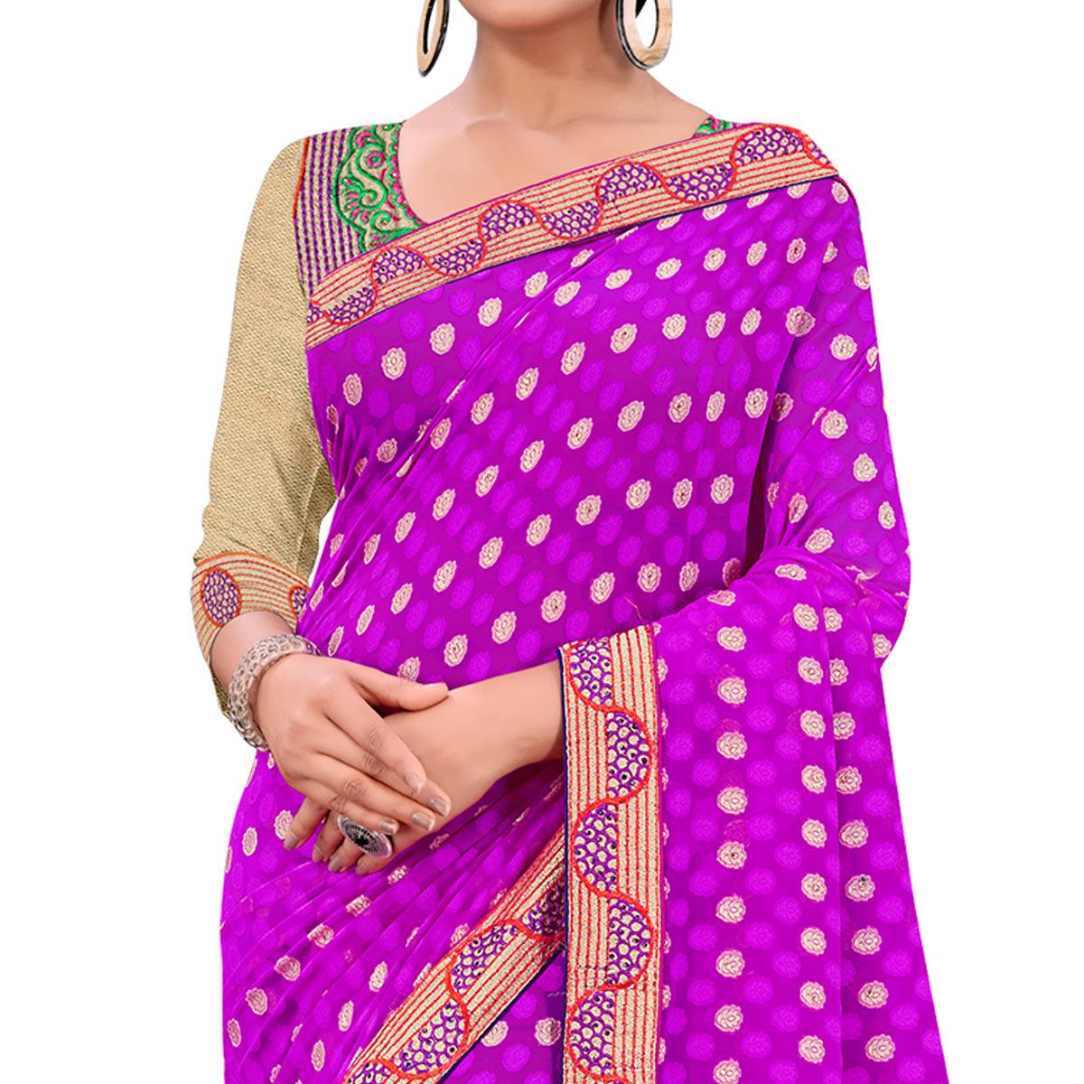 Peachmode Jazzy Purple Colored Party Wear Georgette Saree - view 2