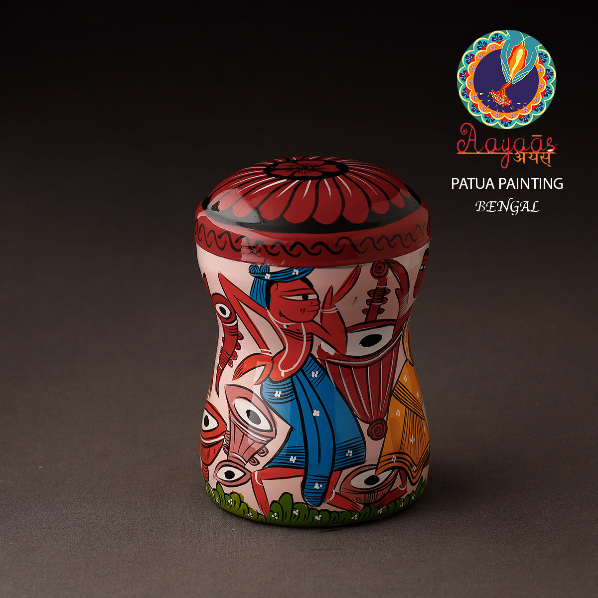 AAYAAS Bengal Patua Handpainted Stainless Steel Multi Utility Container