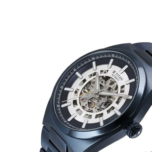 Titan Nexus Skeletal Automatic Analog with Blue Dial Blue Stainless Steel Strap Watch for Men 42mm 90221QM03 - view 3