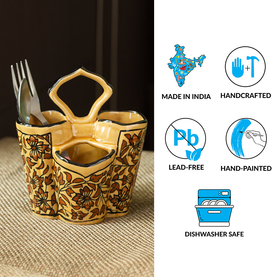 EXCLUSIVELANE 'Mughal Floral' Hand-painted Ceramic Cutlery & Stationery Holder - view 5