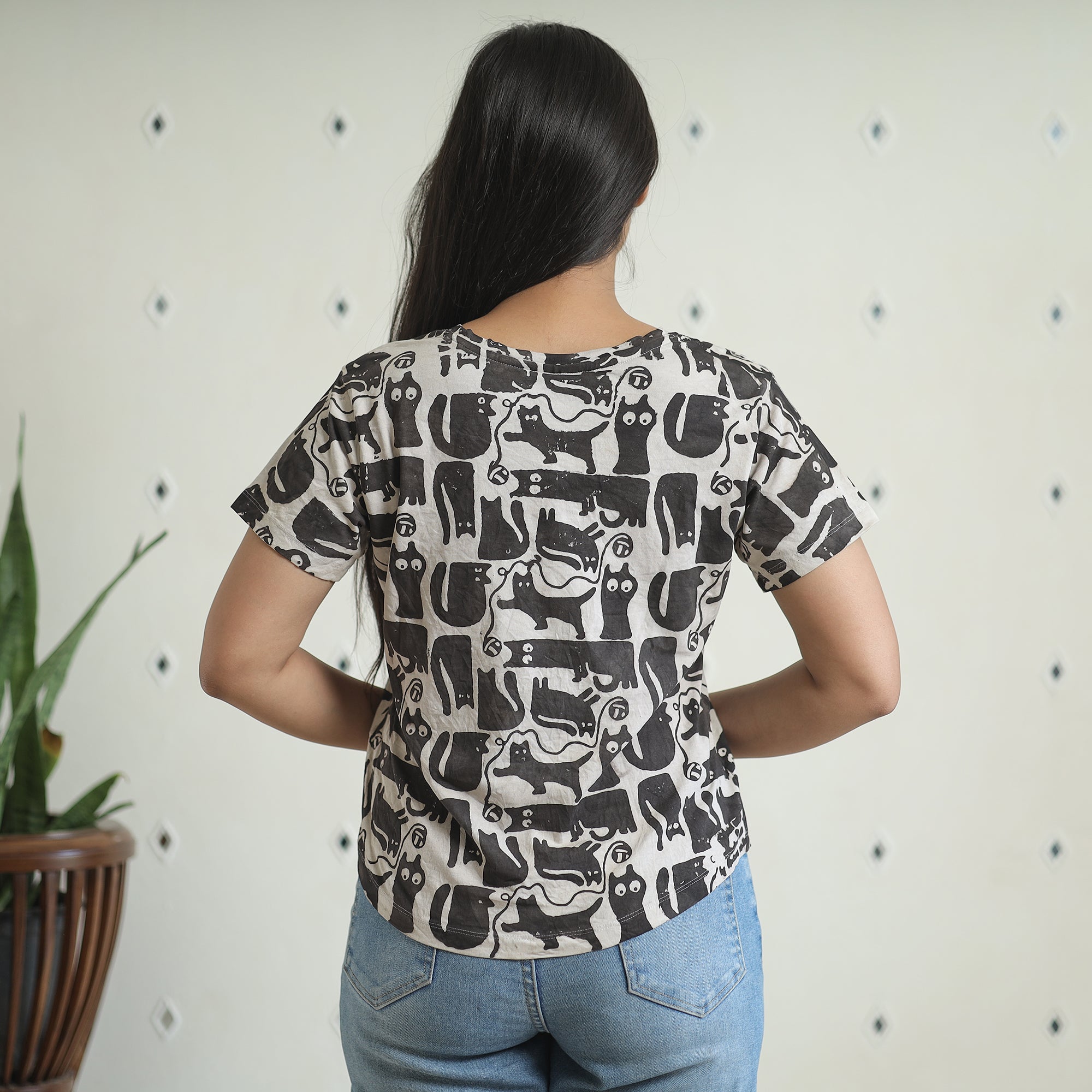 BINDAAS UNLIMITED Black - Bindaas Block Art Printed Cotton Women V Neck T-shirt 07 - view 5
