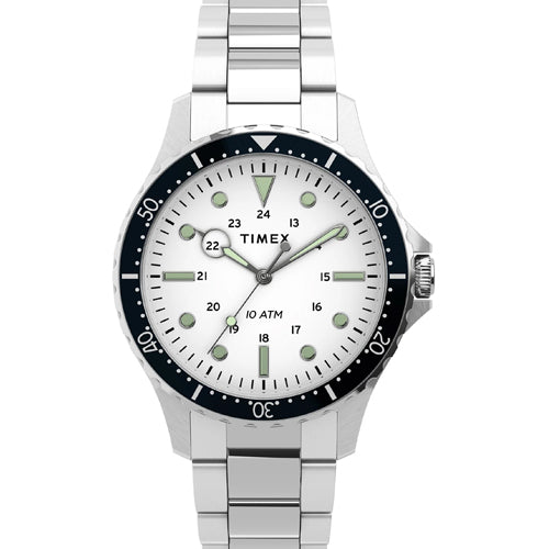 Timex Navi XL White Dial Stainless Steel Bracelet Women's Watch 41mm TW2U10900UJ