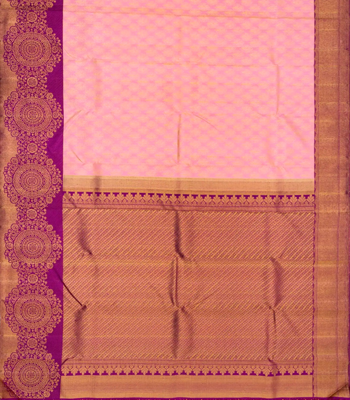 RmKV Baby Pink Handloom Kanchipuram Silk Saree With Leaf Motifs-Baby Pink - view 2