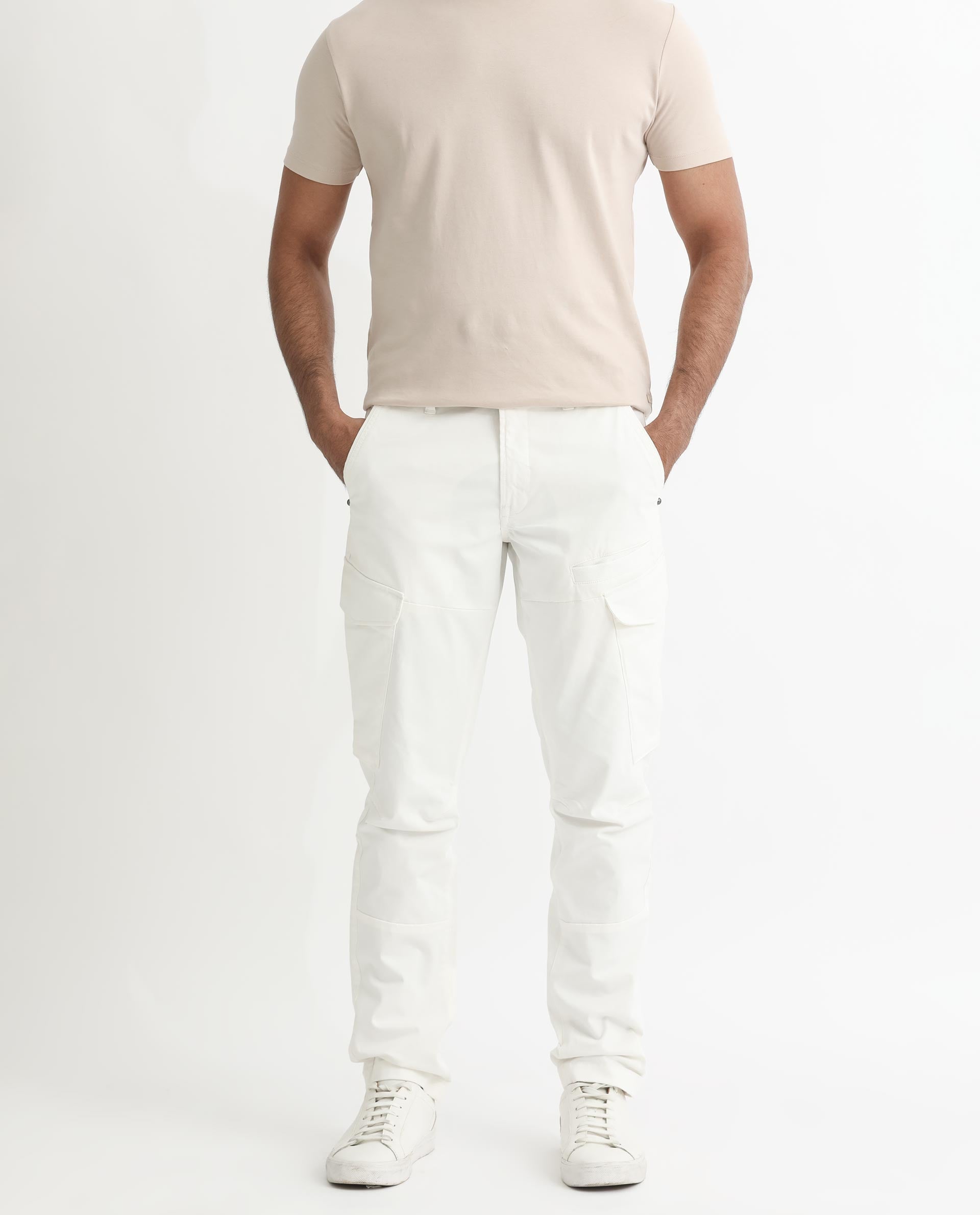 Rare Rabbit Men's Cidar White Mid-Rise Regular Fit Cargo Style Stretch Trouser - view 3