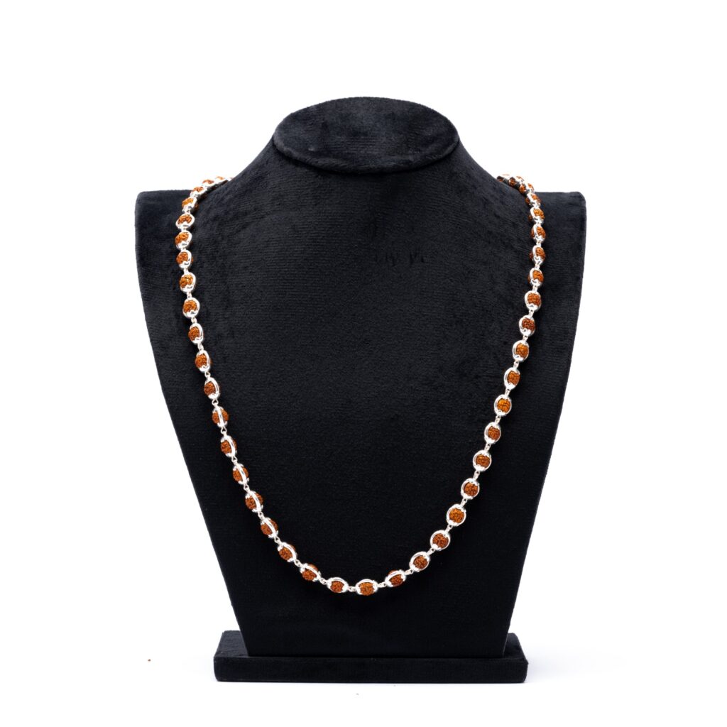 Prinjal Jewellers Rudraksha Capping Silver Mala