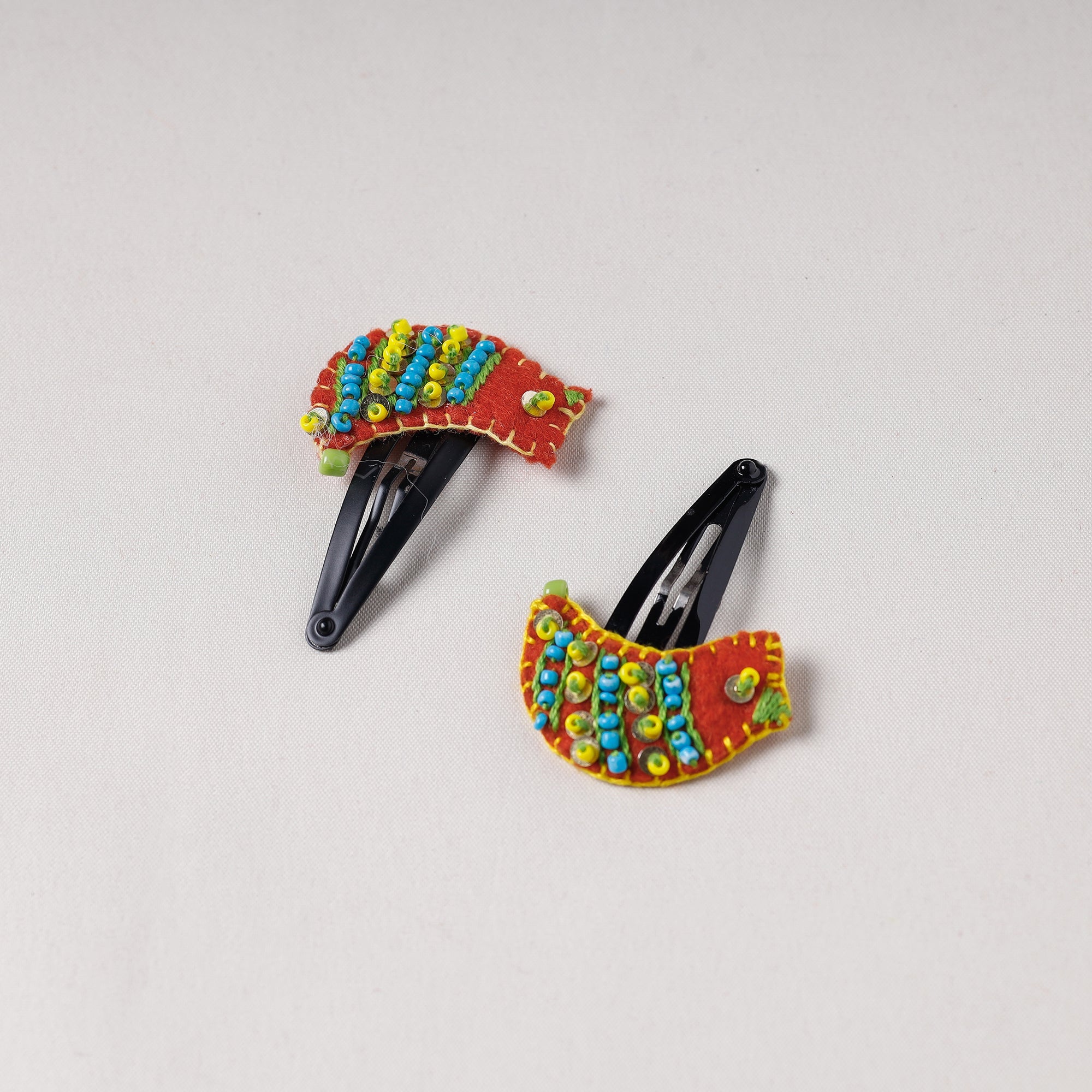 WITH LOVE BY KANIKA Bird - Handmade Felt & Beadwork Tik-Tak Hair Clips (Set of 2)