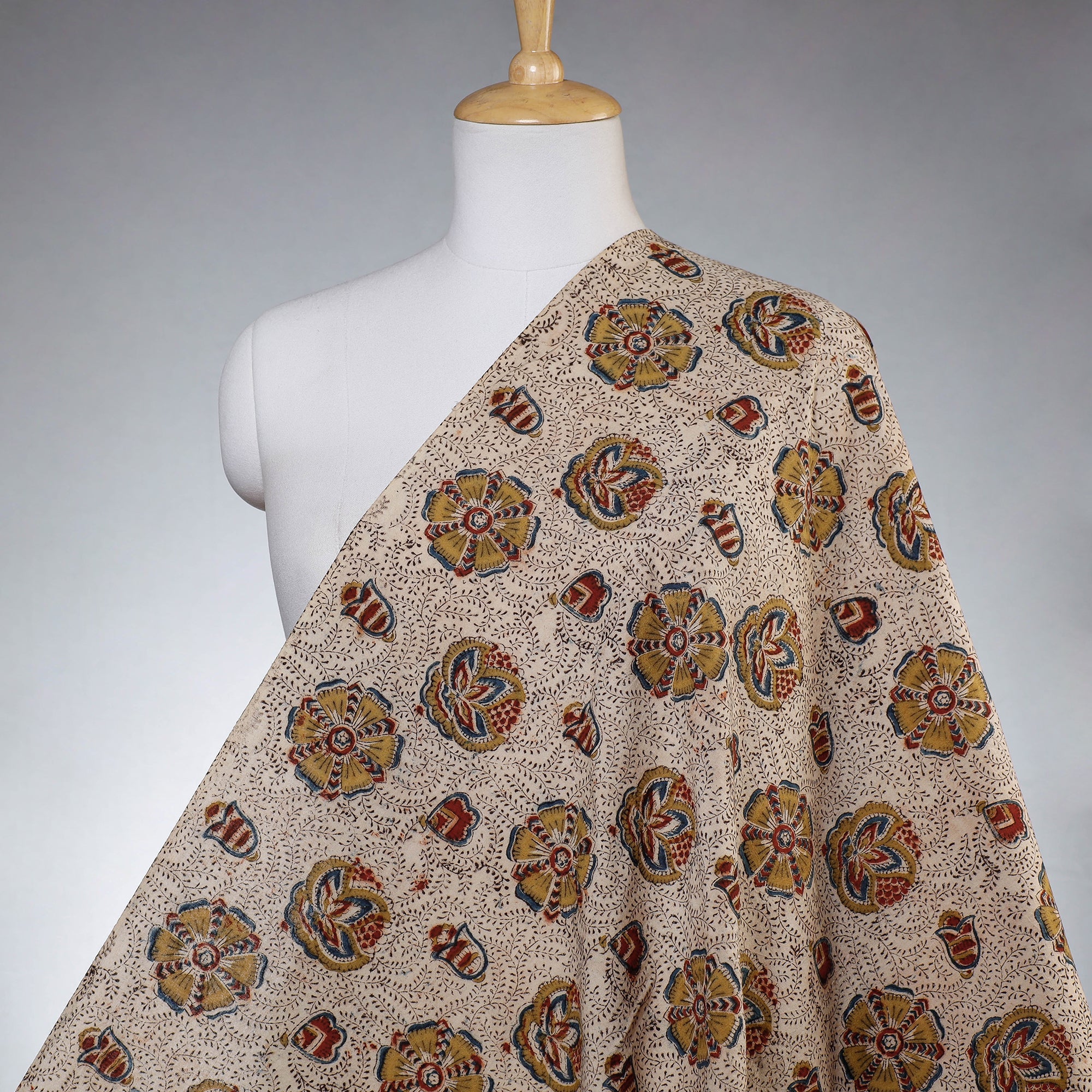 PITCHUKA SRINIVAS KALAMKARI PEDANA Beige - Pedana Kalamkari Block Printed Cotton Fabric