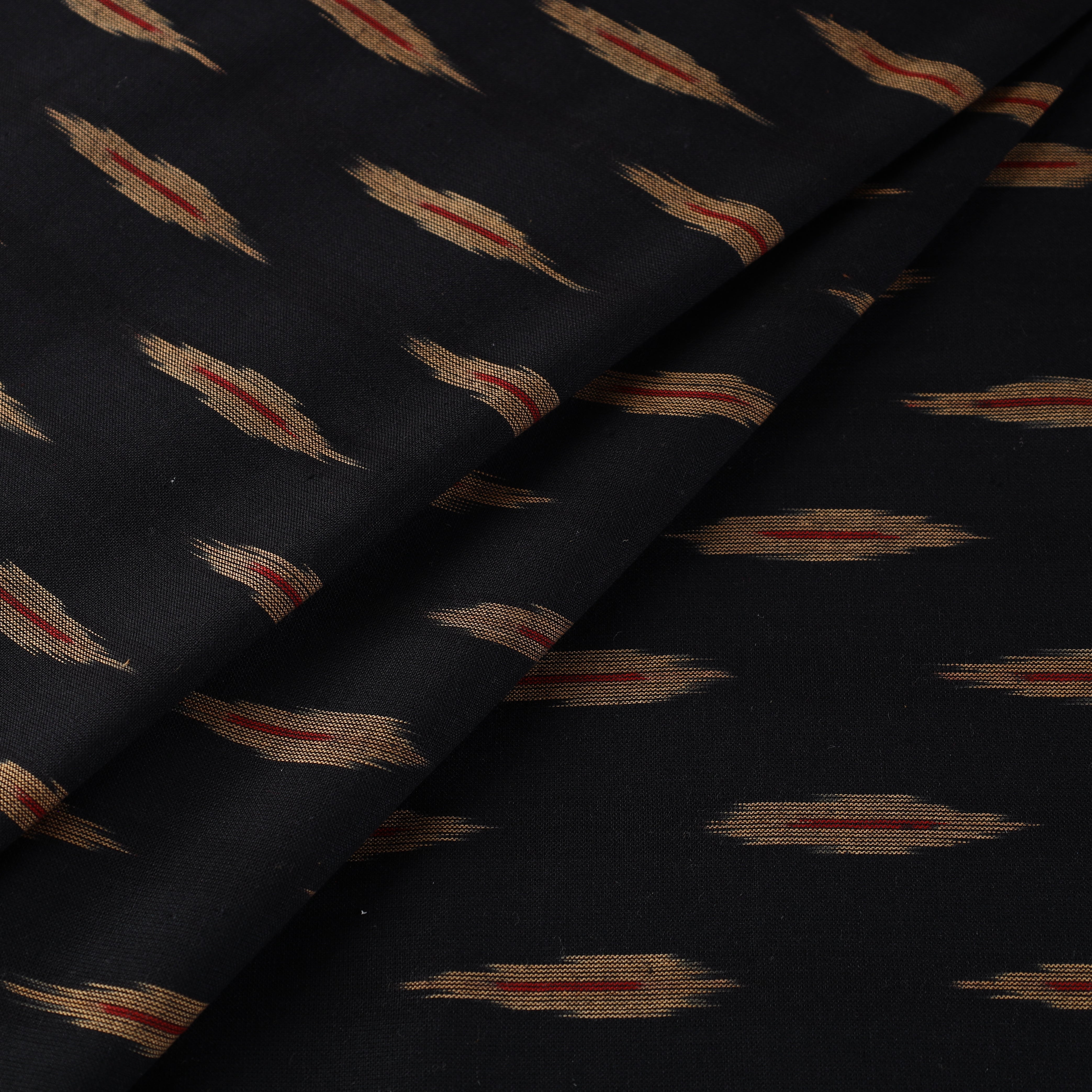 SOUTH KARGHA Black with Beige leaf butta Cotton Pochampally Ikat Fabric - view 2