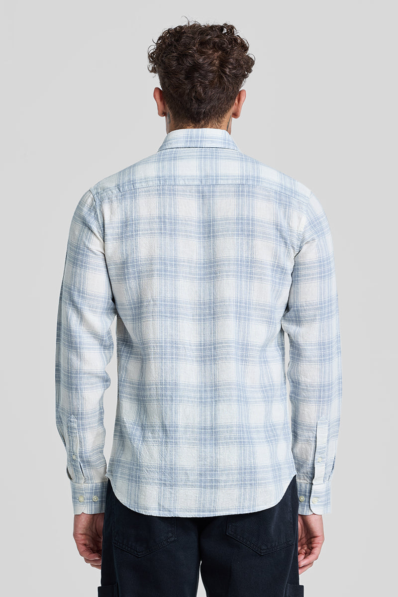 SNITCH Light Blue Checks Linen Blend Shirt - view 6