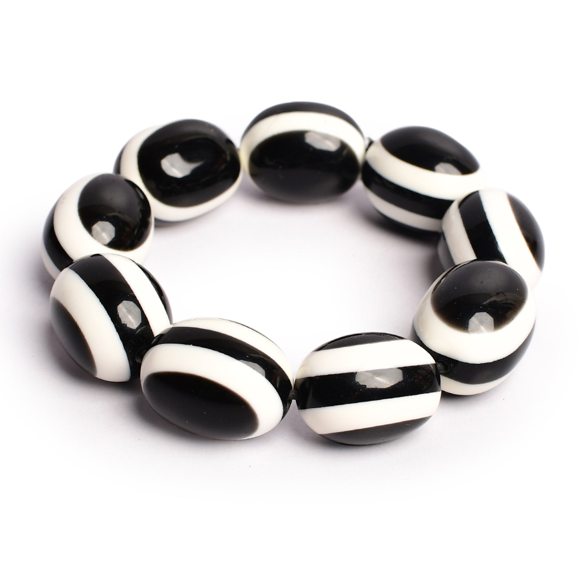 Black & White Stone Stretchable Bracelet by Bamboo Tree Jewels - view 4
