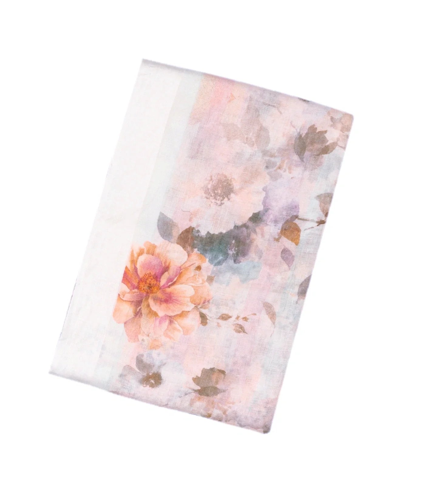 RmKV White Handloom Linen Saree With Printed Flowers