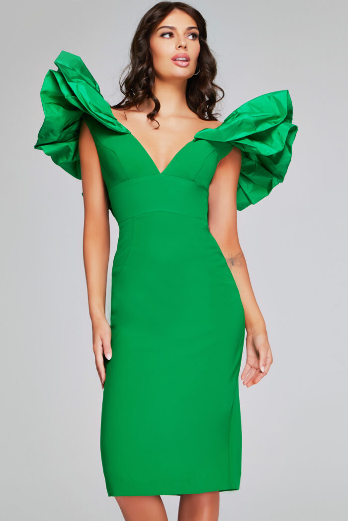 Jovani 40662 Midi Ruffle Cocktail Dress – Emerald - view 3