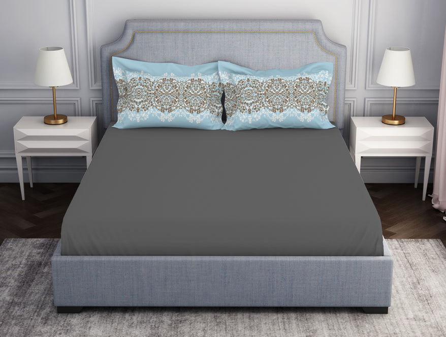 Spaces India Ornamenta Ornate Mineral Blue 100% Cotton King Size Bedsheet - Essentials by Spaces
