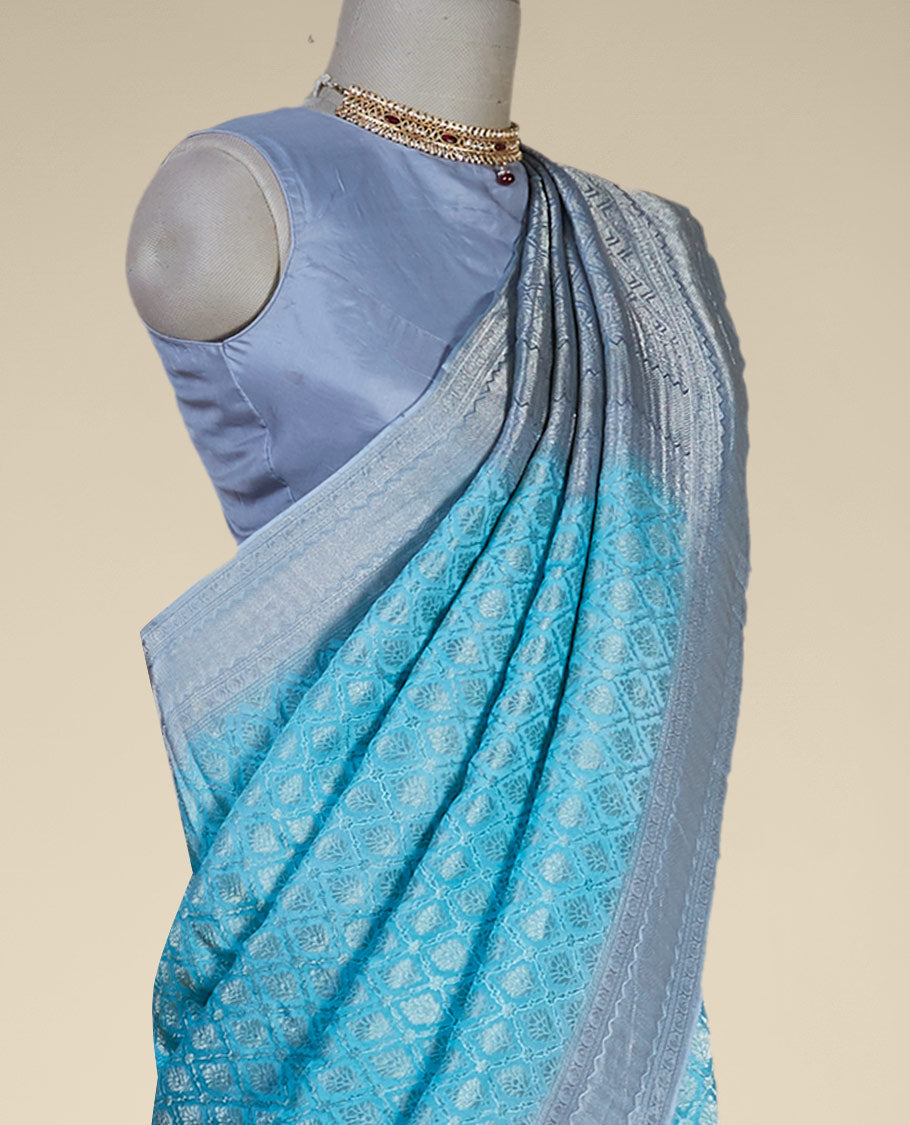 Pothys Blue argyle pattern pure crepe saree with intricate zari border