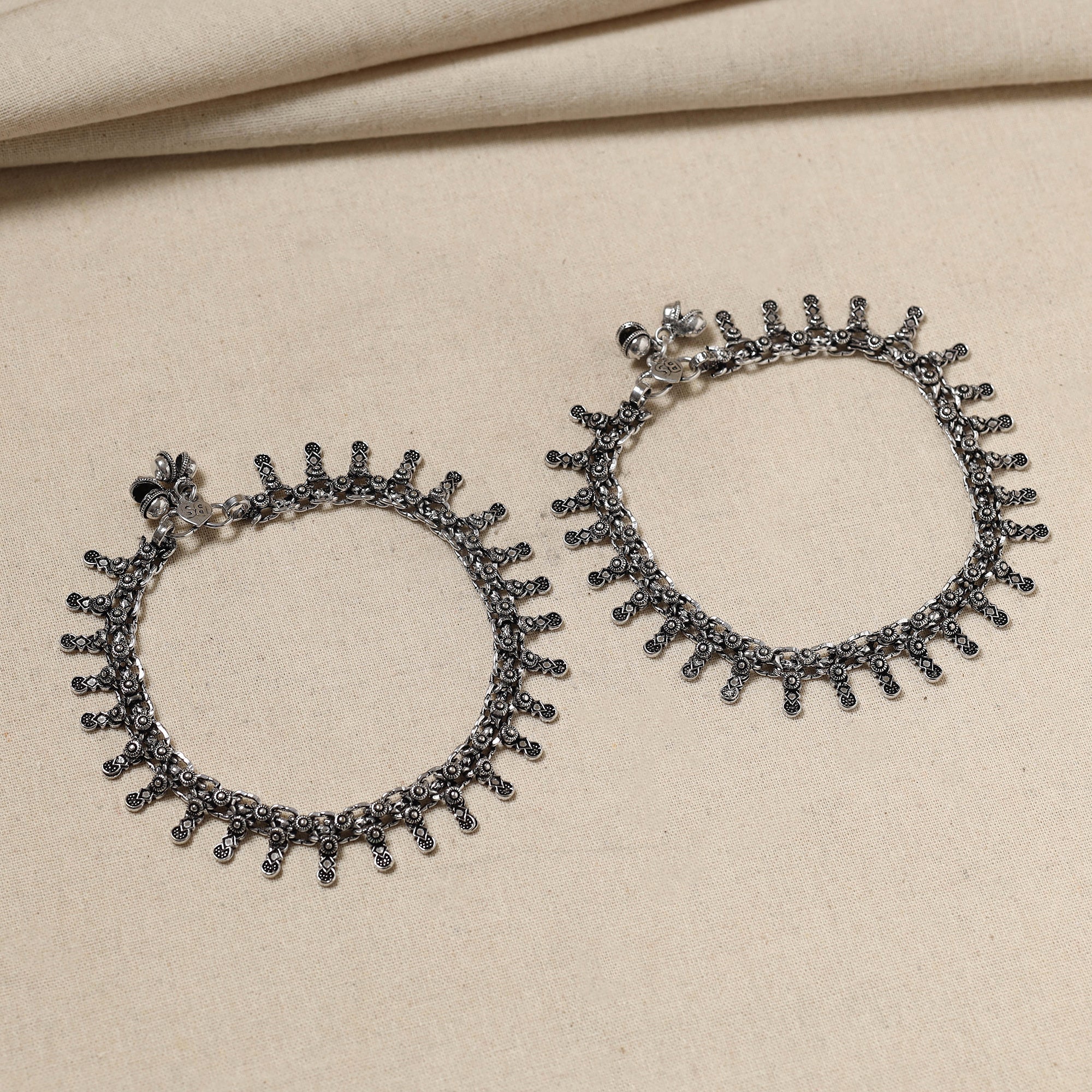 WHITE RIVER STORIES Antique Finish Oxidised German Silver Payal (pair)