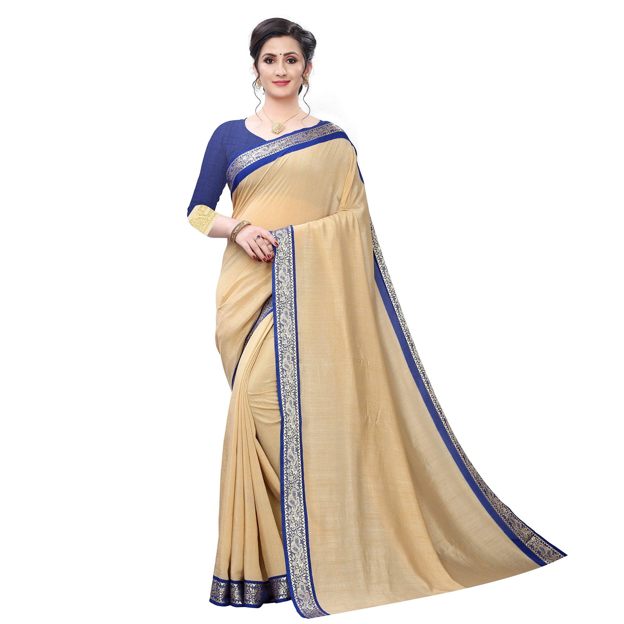 Peachmode Classy Beige Colored Festive Wear Woven Vichitra Silk Saree