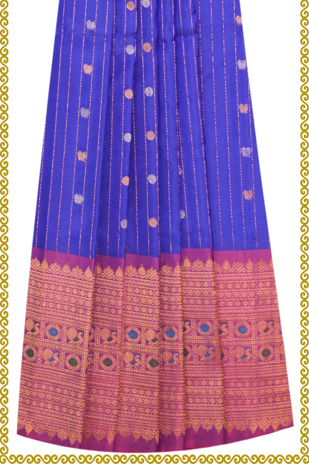Kalanjali Gadwal Pavada Indigo Blue Unstitched Set