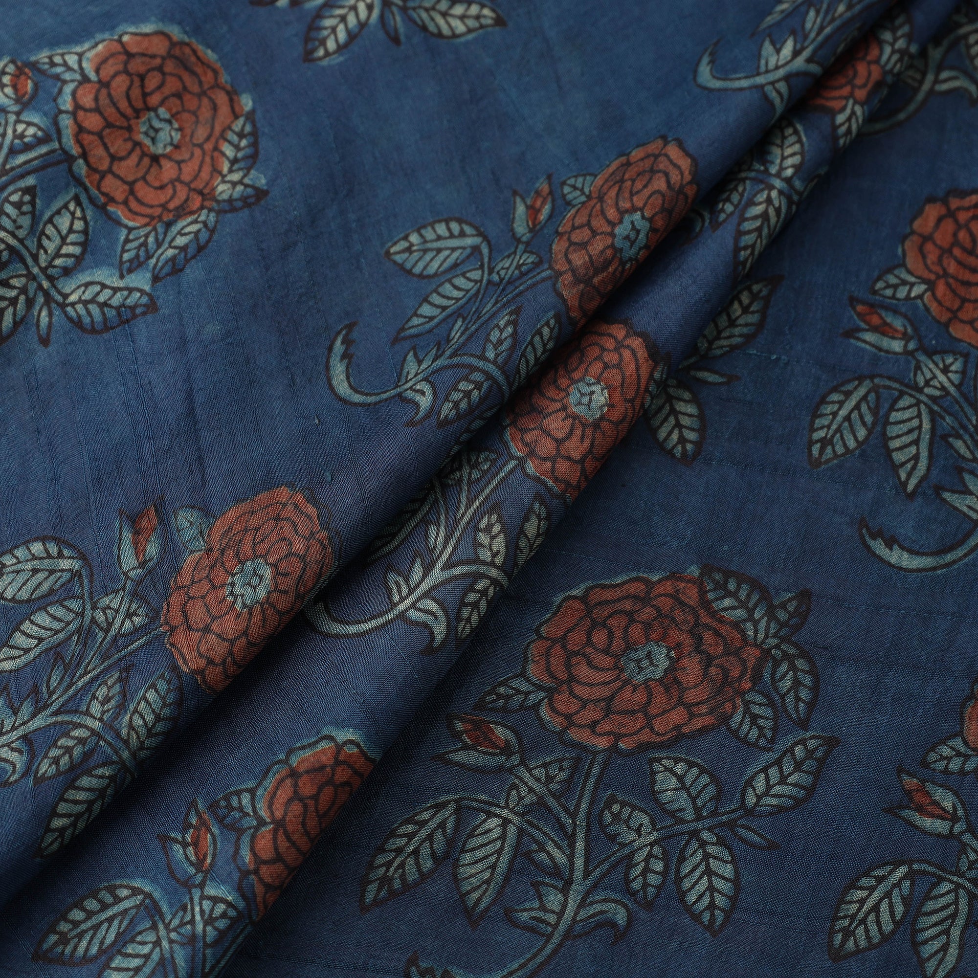 HAVELI CHRONICLES Blue - Akola Hand Block Printed Mulberry Silk Fabric 07 - view 2