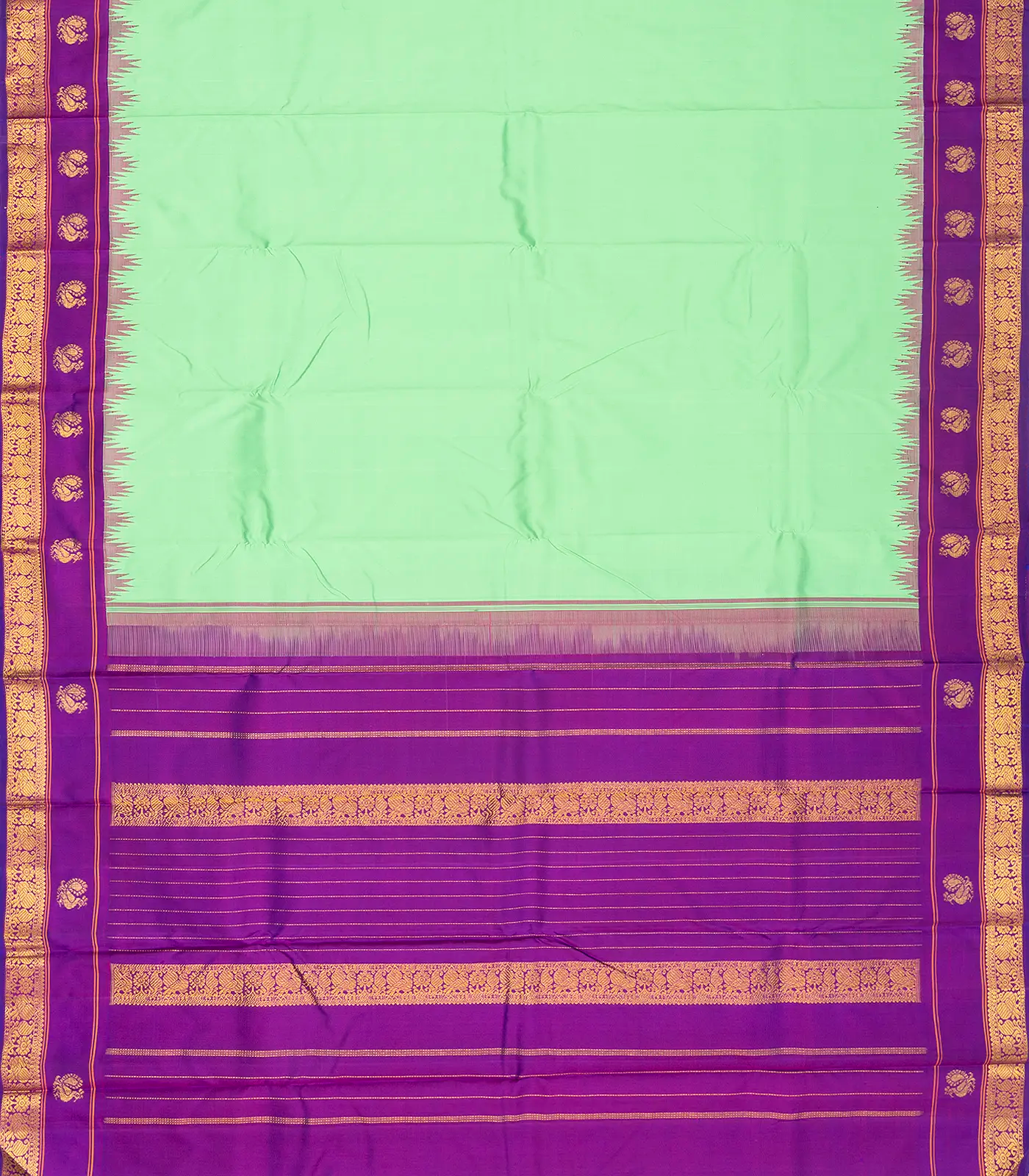 RmKV Aquamarine Handloom Kanchipuram Korvai Silk Saree With Purple Border - view 2
