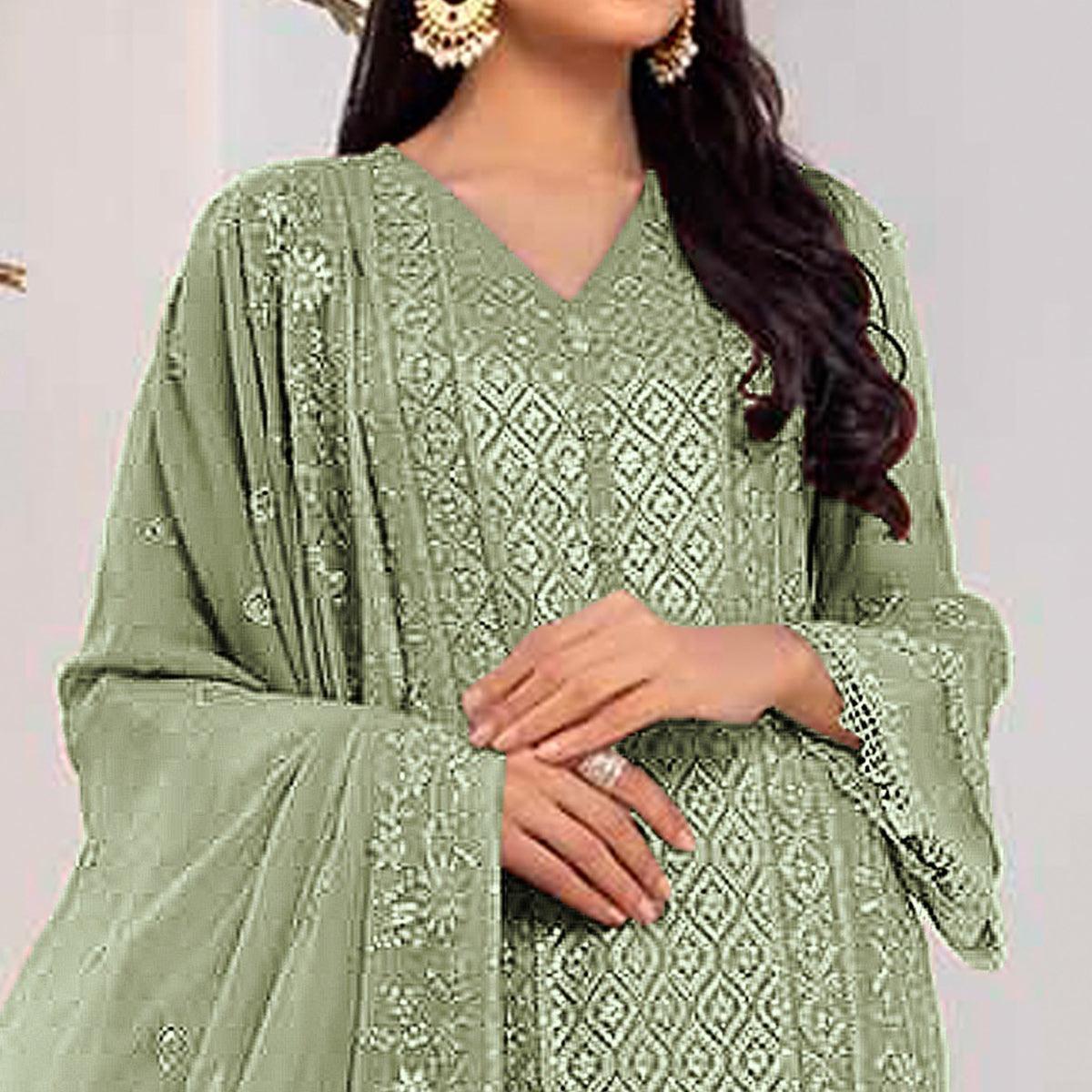 BlackTree green-embroidered-georgette-pakistani-suit-145083 - view 3