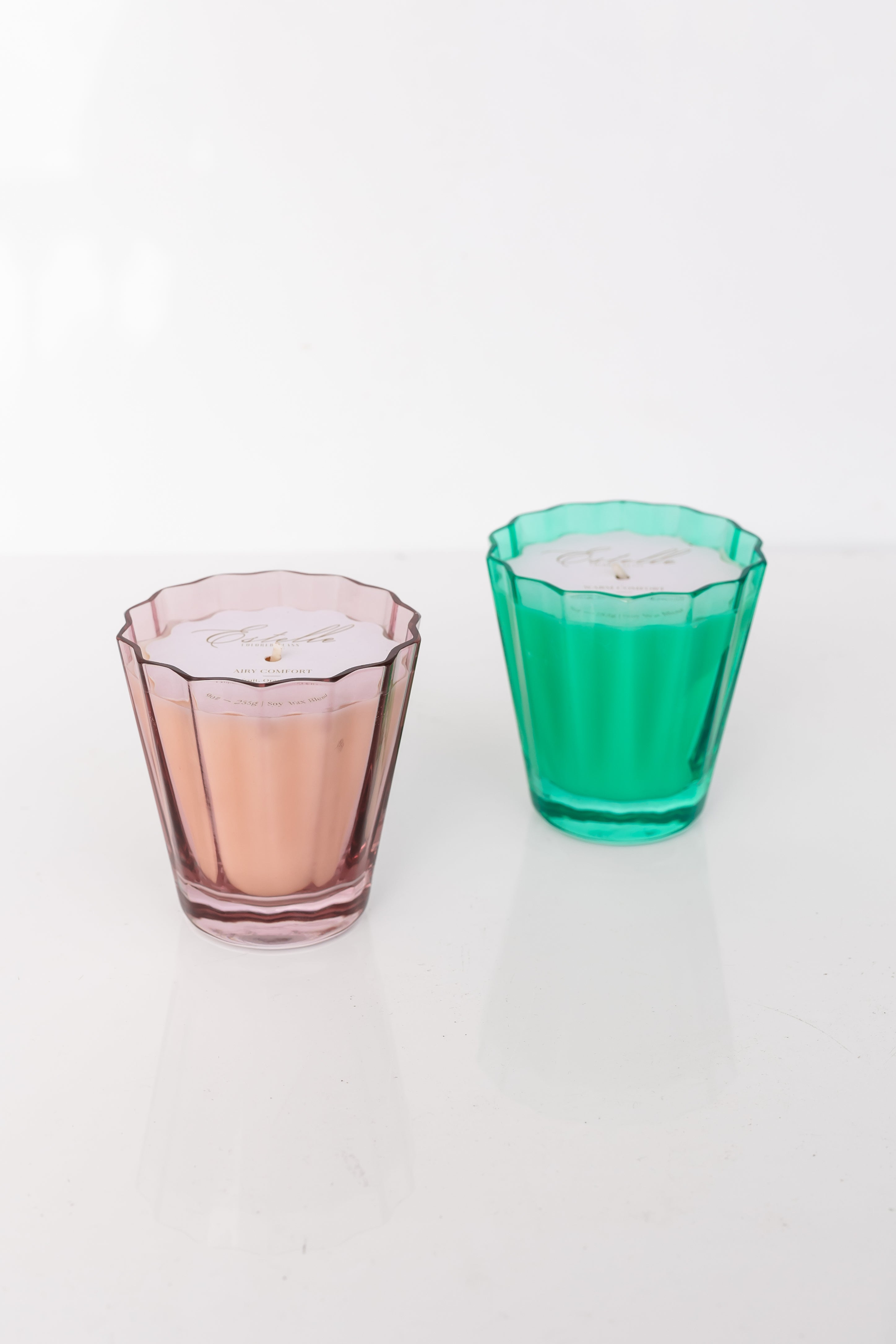Estelle Colored Glass Estelle Colored Sunday Low Ball Candles - Set of 2 {Rose + Kelly Green} - view 2