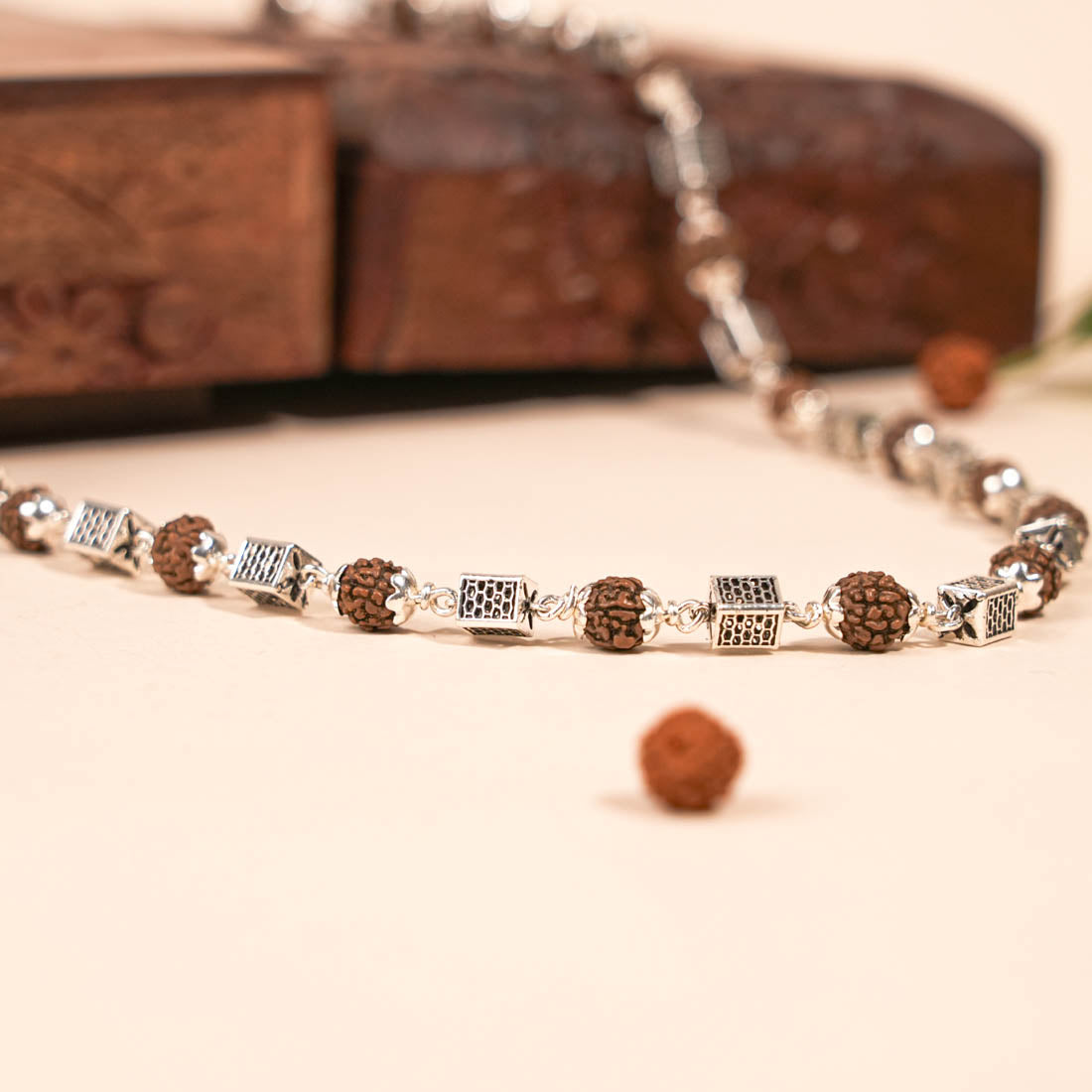 Prinjal Jewellers Rudraksha Silver Mala (Square Bead)