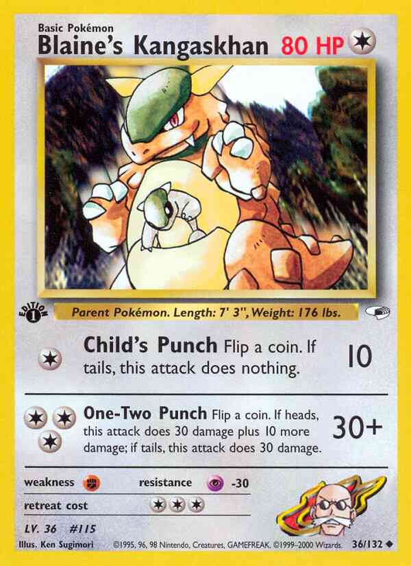 1st edition gym1-36 – Pokémon Blaine's Kangaskhan - 36/132 - Uncommon - 1st Edition [gym1-36] [Non-Holo]