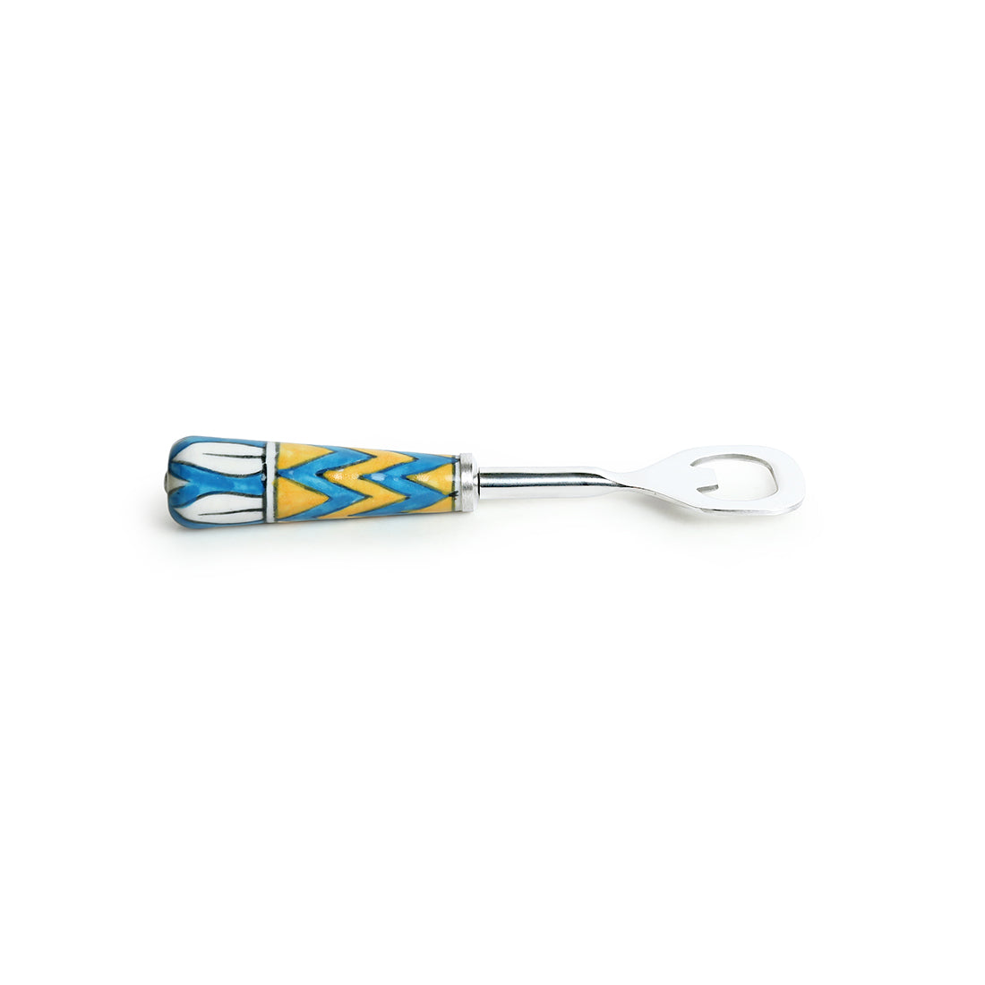 EXCLUSIVELANE 'The Mughal Paich Daar' Handpainted Bottle Opener In Stainless Steel & Ceramic - view 2