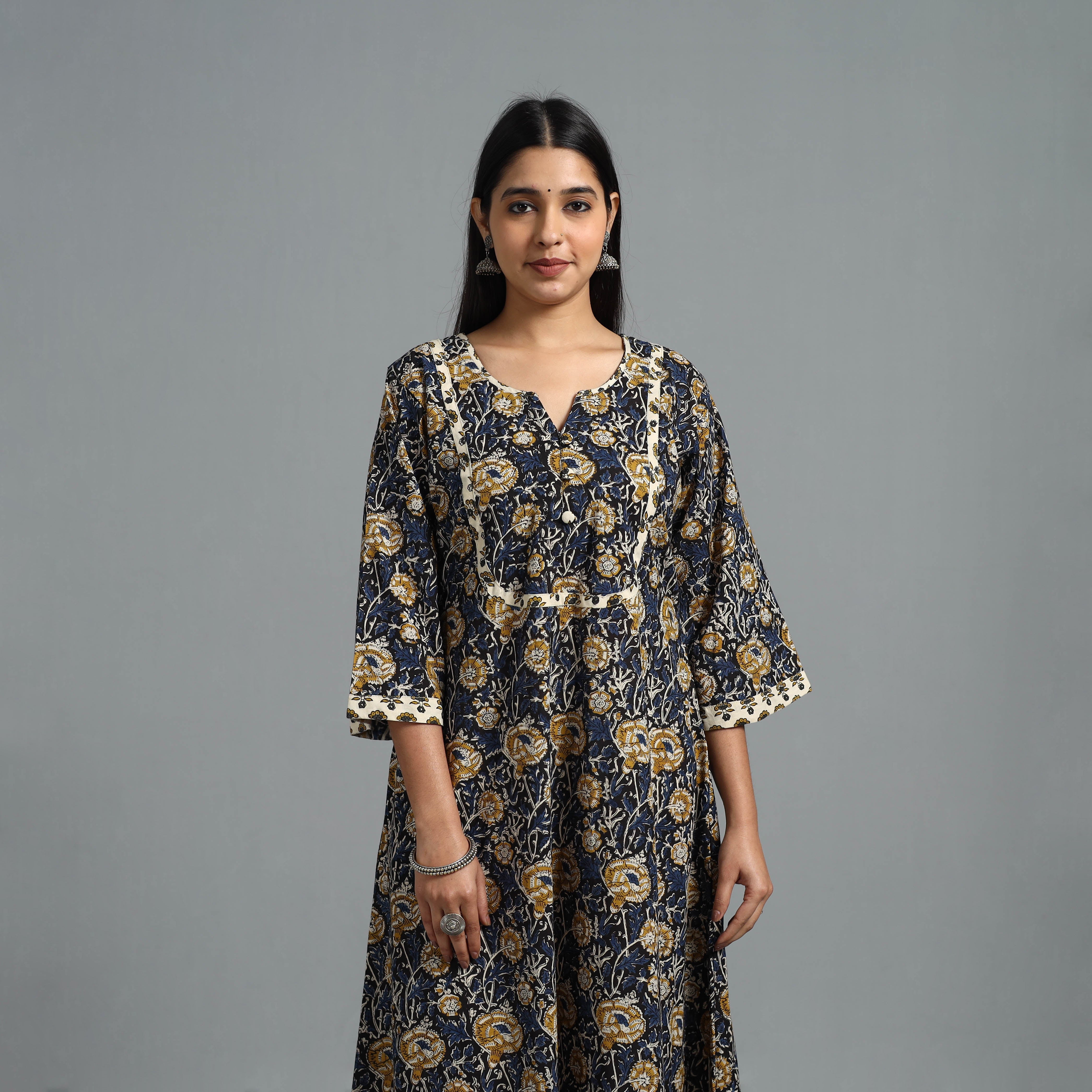 ITOKRI CASUALS Blue - Block Printed Cotton A-Line Bagru Kurta 15