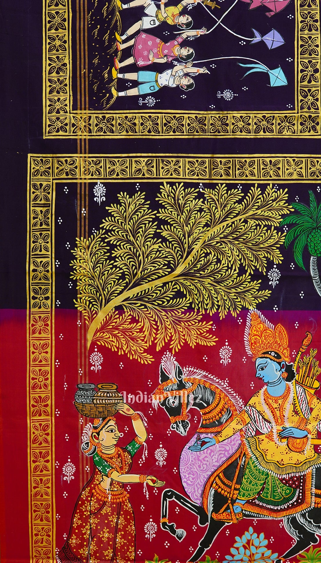 IndianVillèz Blackberry Hindu Festival Hand-Painted Pattachitra Saree - view 2