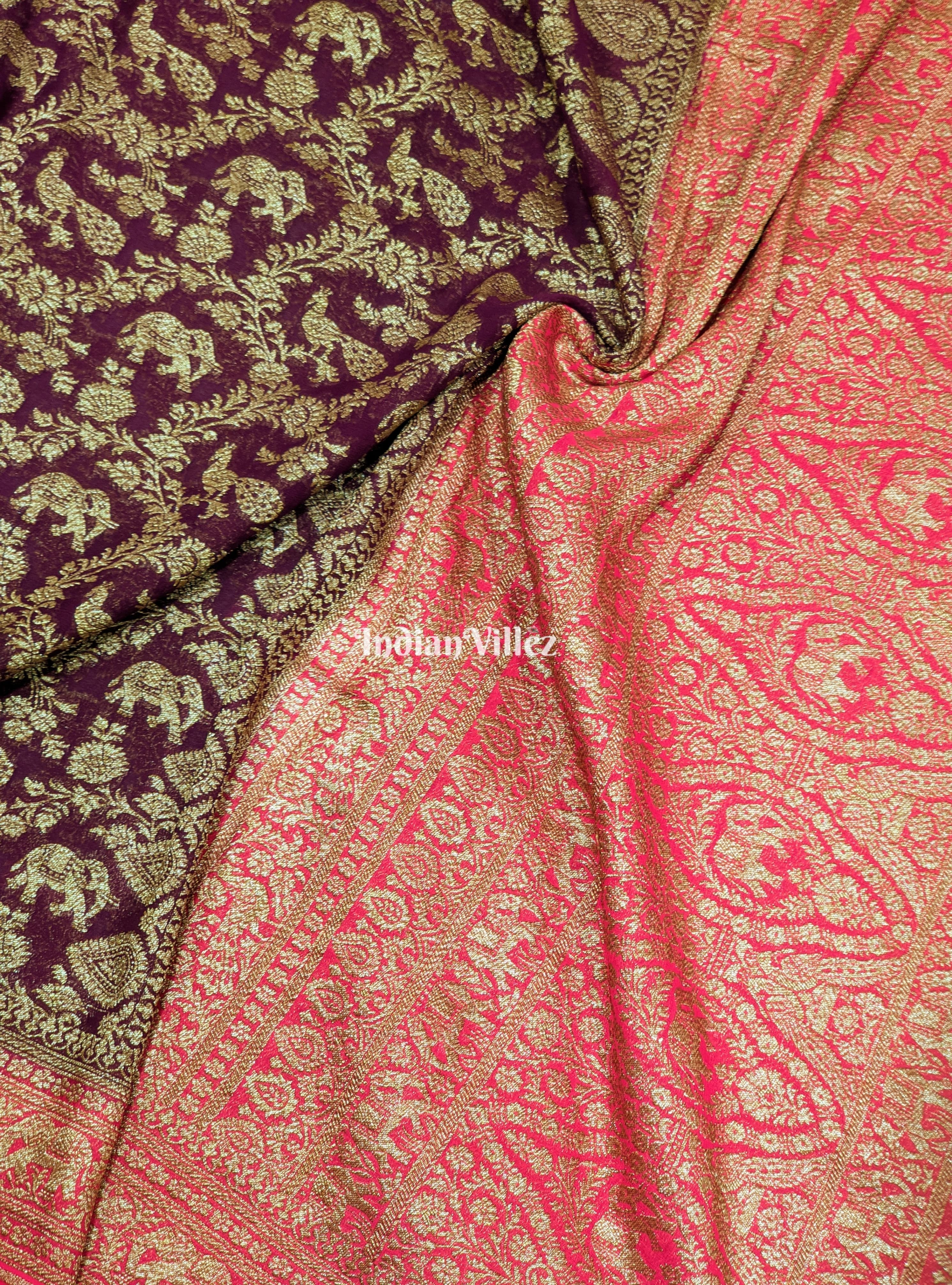 IndianVillèz Wine Banarasi Georgette Shikargah Saree - view 2