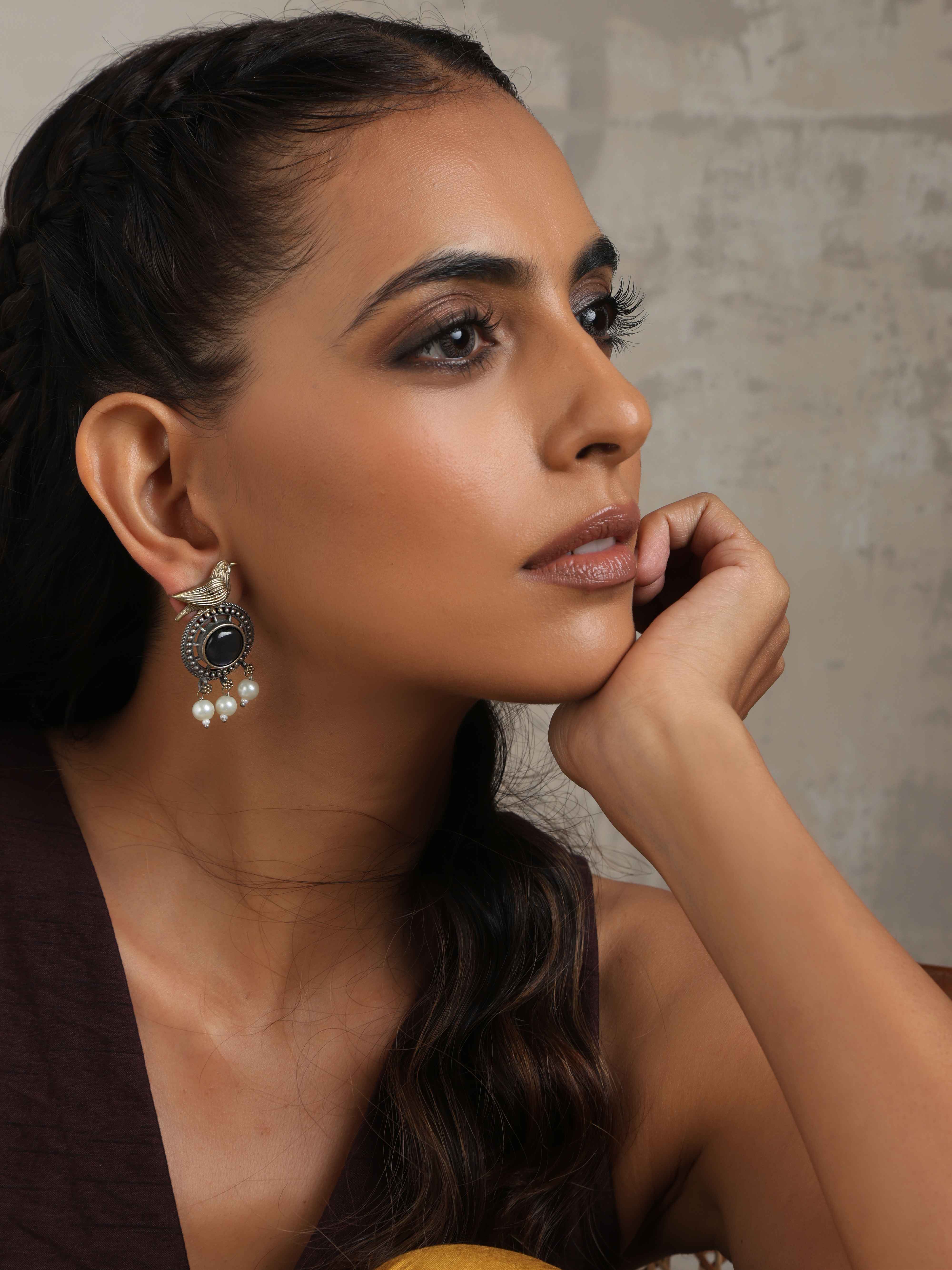 trueBrowns Silver Gold Tone Bird Stud Earrings - view 2