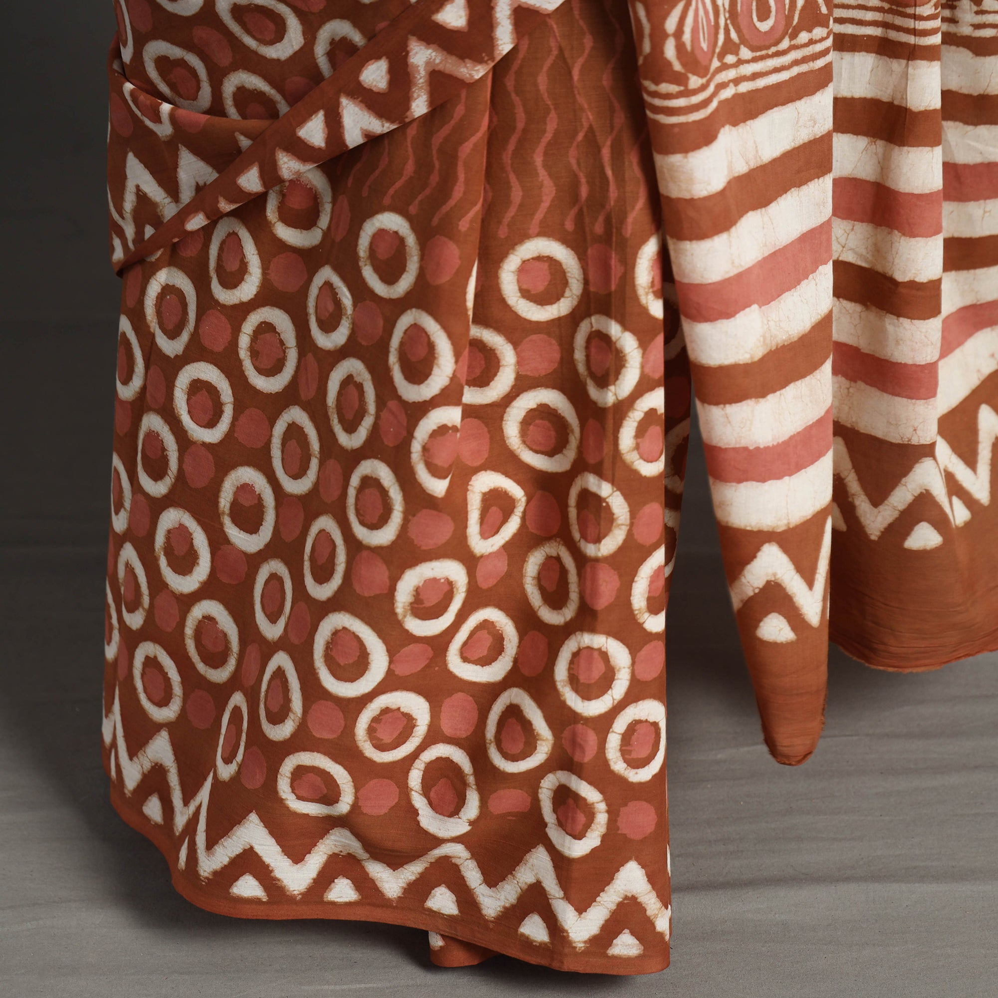 ARTISAN HAND BLOCK PRINTS Brown - Bagru Dabu Block Printed Mul Cotton Saree - view 7