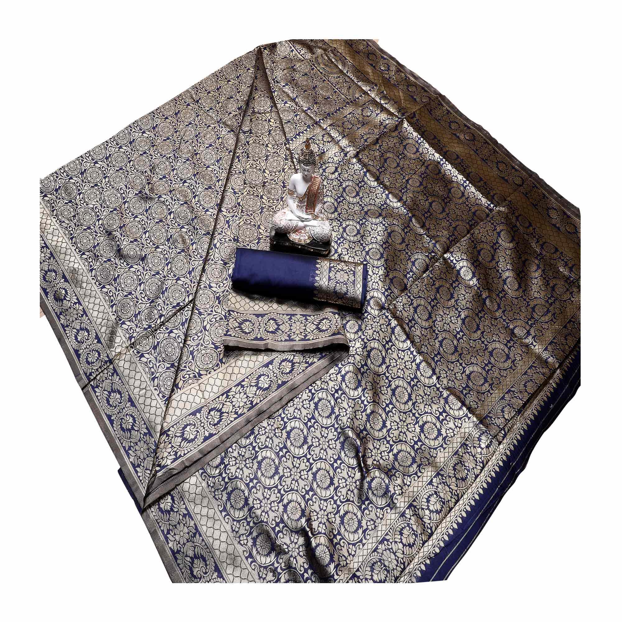 Peachmode Lovely Navy Blue Colored Festive Wear Woven Banarasi Silk Saree