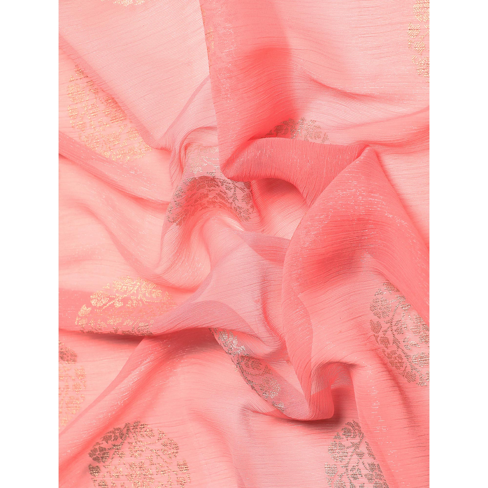Peachmode Light Pink Foil Printed With Swarovski Chiffon Saree - view 7