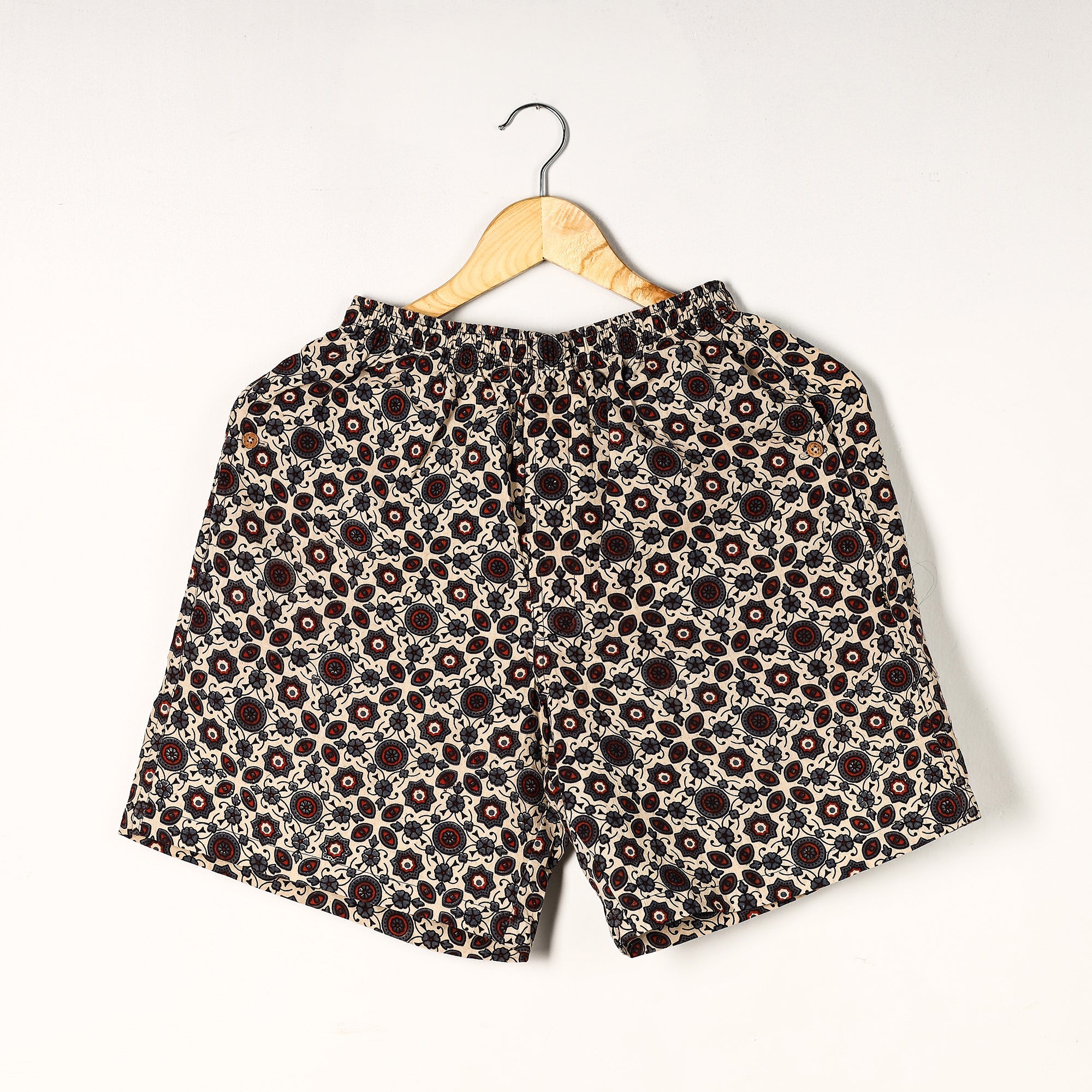 Unisex boxer shorts – ITOKRI CASUALS Beige - Ajrakh Block Printed Cotton Unisex Boxer/Shorts