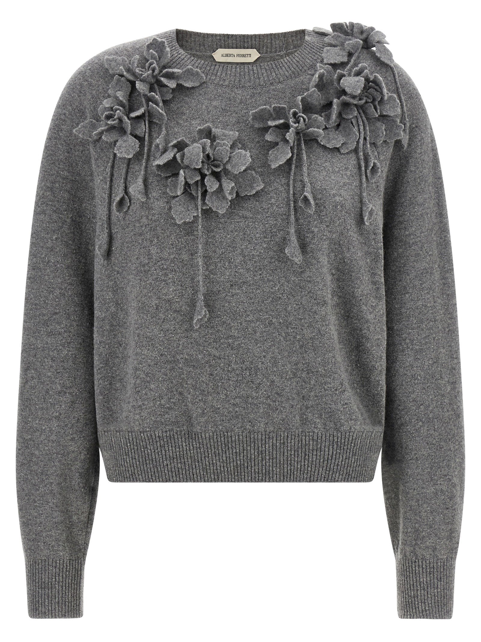 Alberta Ferretti Embroidered Flower Sweater – 100% virgin wool