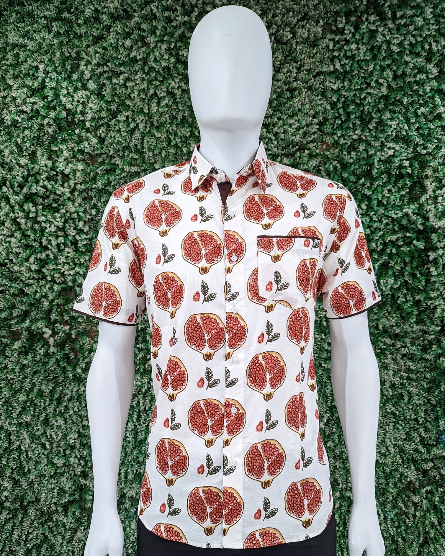 IndianVillèz Pomegranate Design Block Printed Half Sleeve Shirt for Men