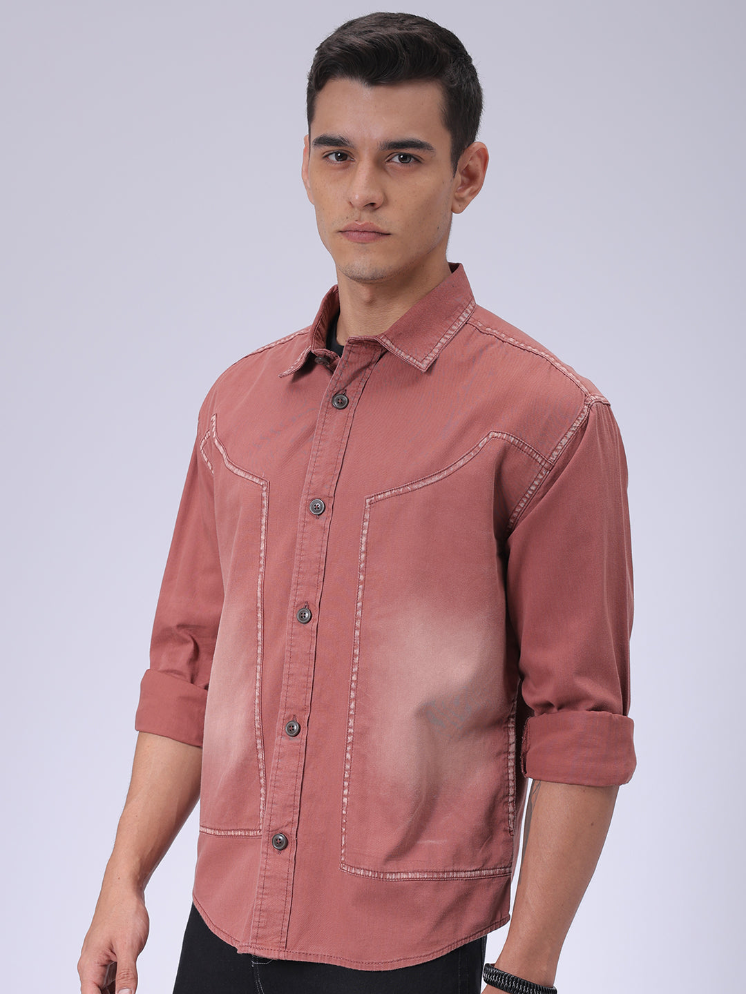 The Indian Garage Co Men's Burgundy Regular Fit Vintage Shirt - view 3