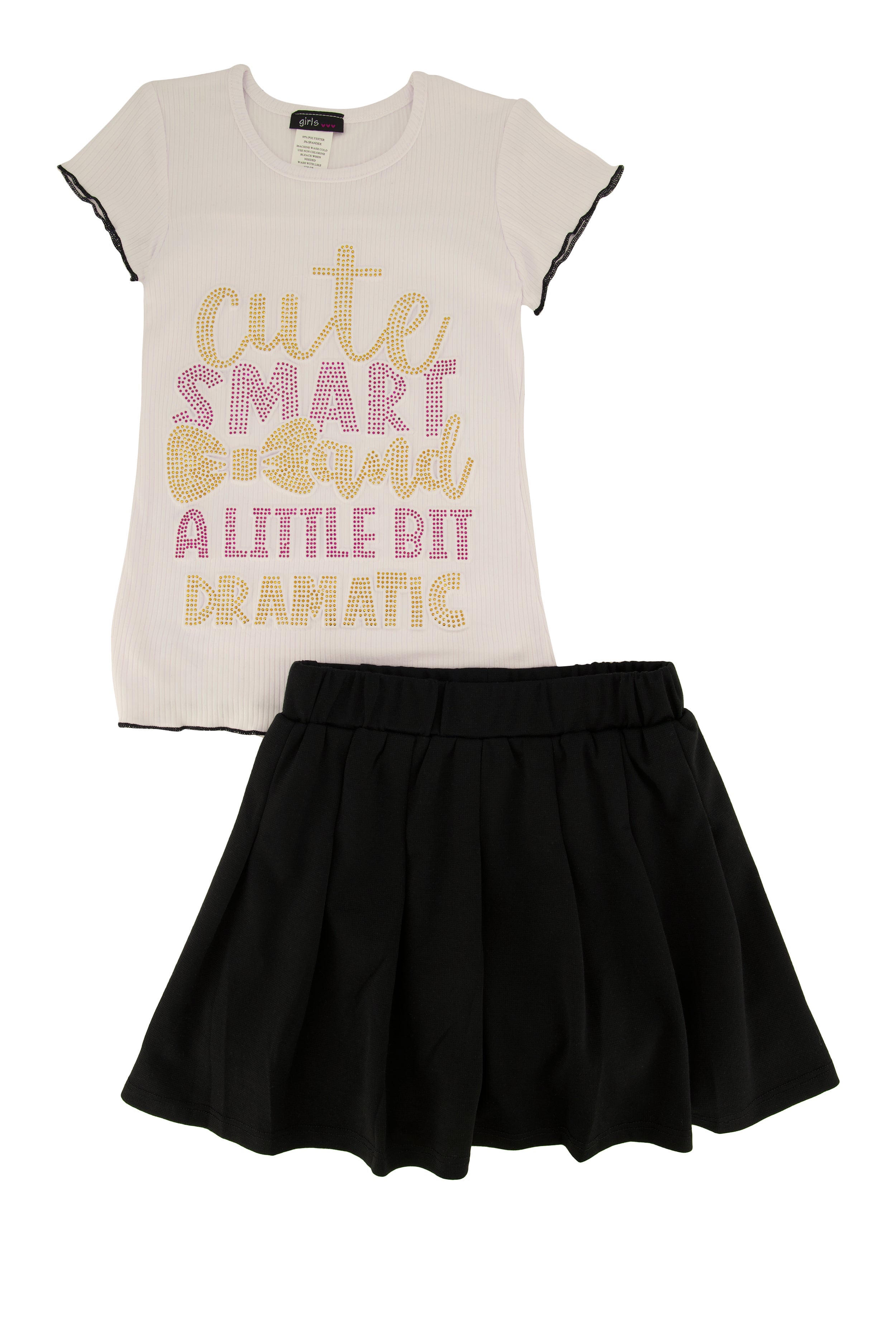 Rainbow Shops Little Girls Cute Smart and A Little Bit Dramatic Tee with Skirt