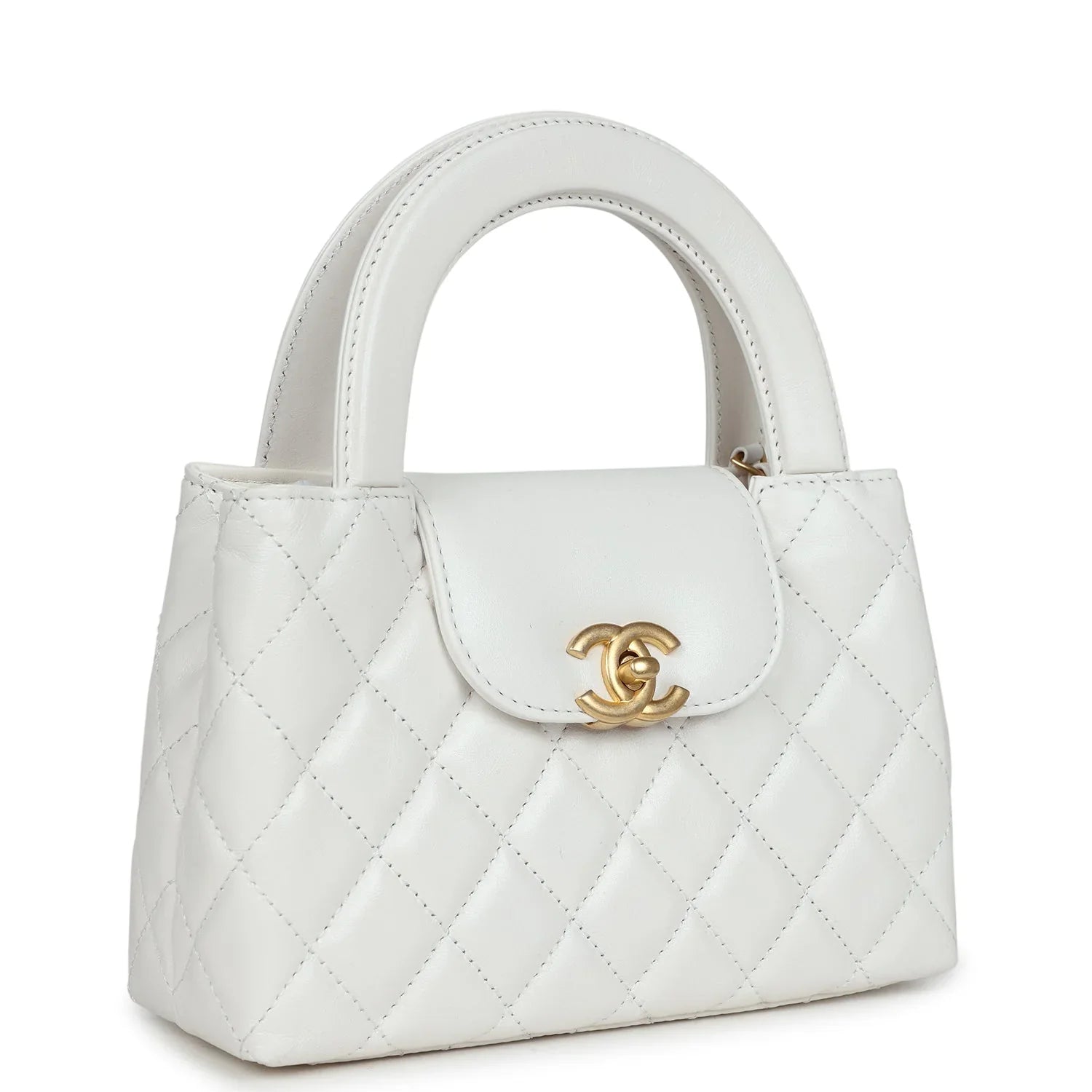 Cop Underdog Chanel Small Kelly Shopper White Shiny Aged Calfskin Brushed Gold Hardware - view 2